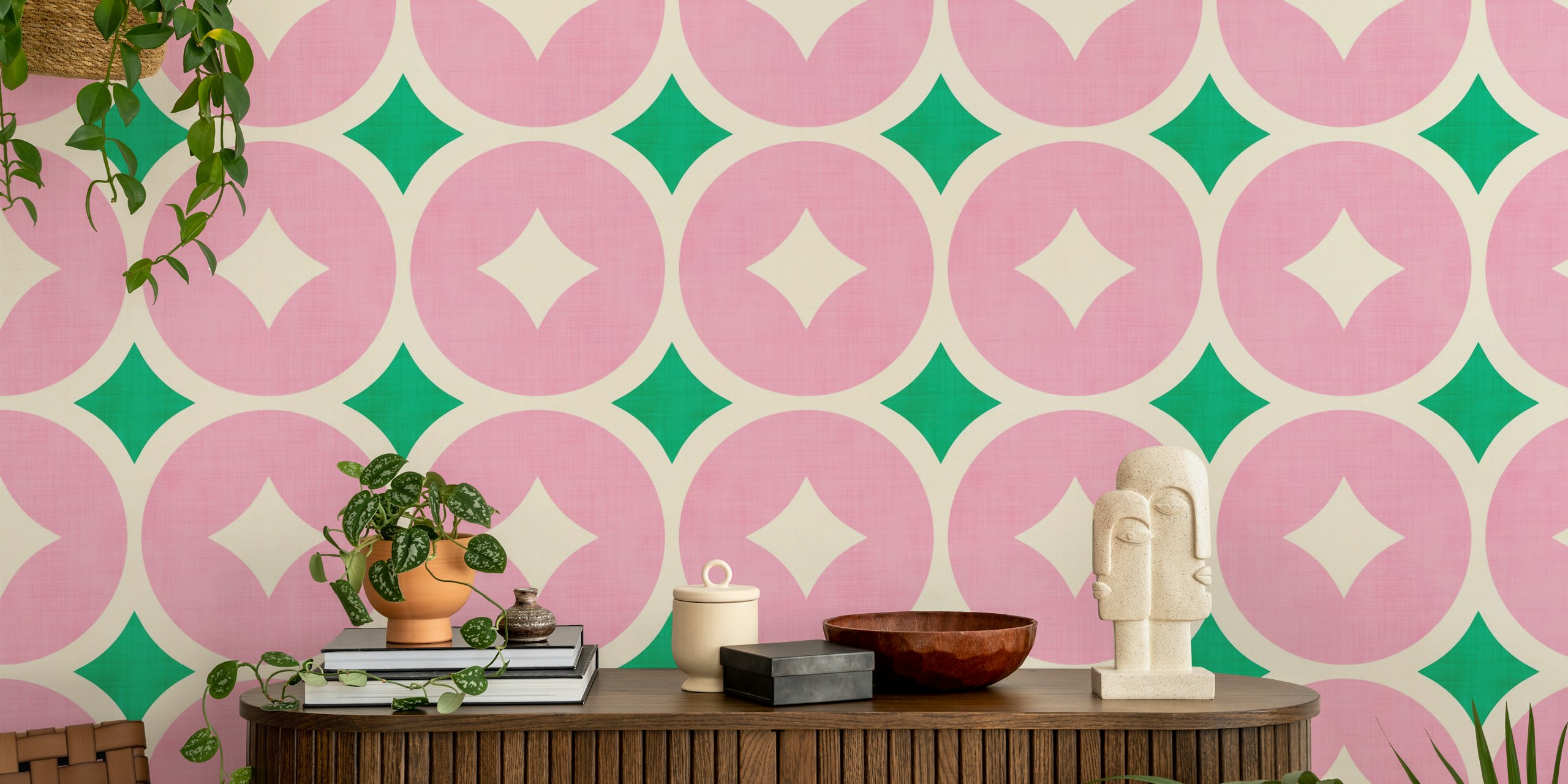 Γεωμετρικό σχέδιο ταπετσαρίας Retro Pink και Green