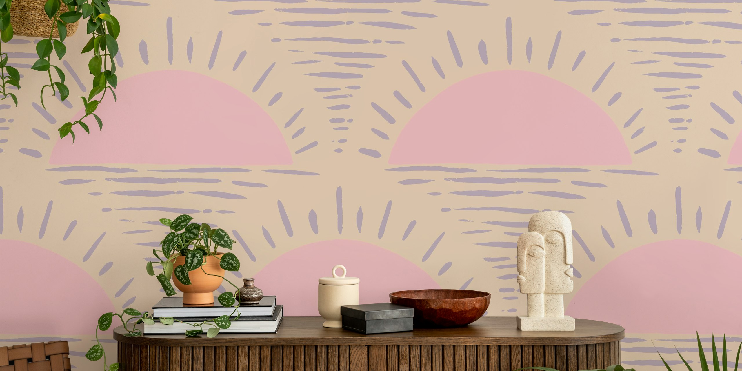 Rising Sun In Pink And Purple Hand Drawn ταπετσαρία
