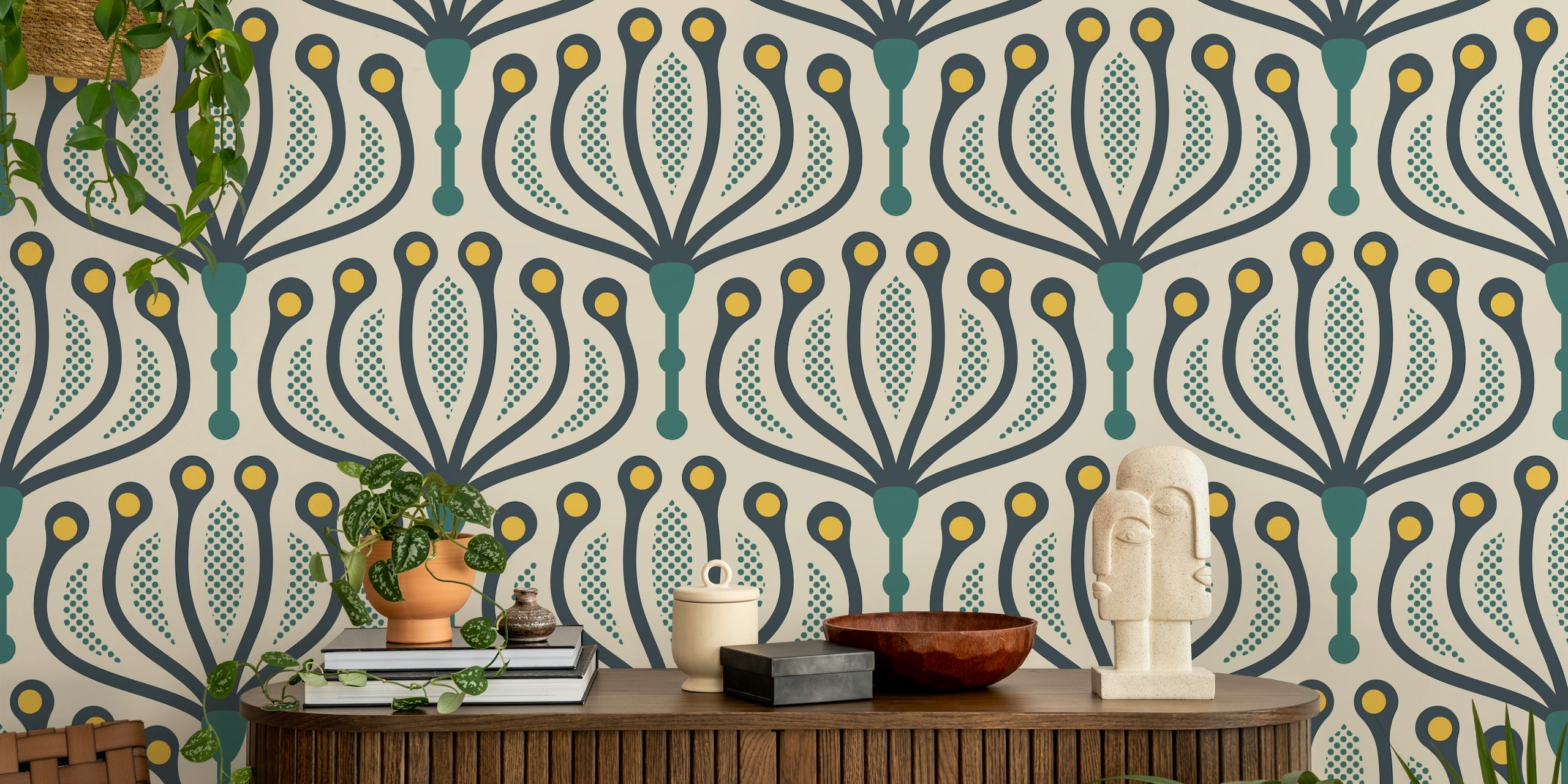 Stylish Floral Geometry in Green tapet