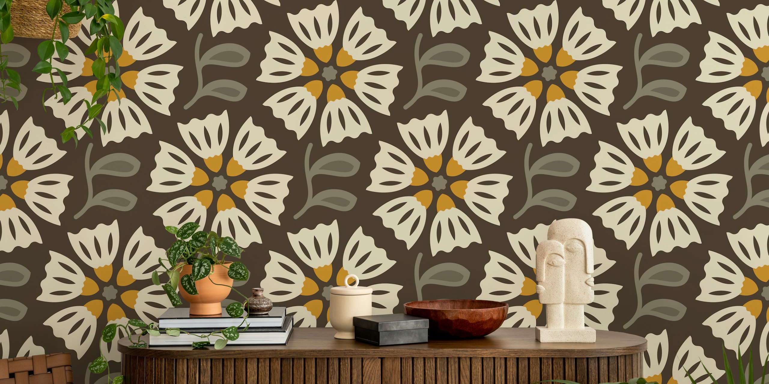 Retro Blossom Delight wallpaper in a room