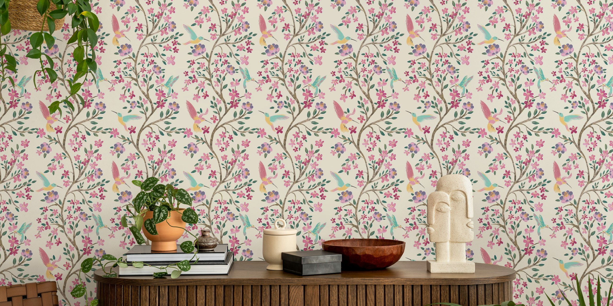 Hummingbird Garden Melody wallpaper in a room