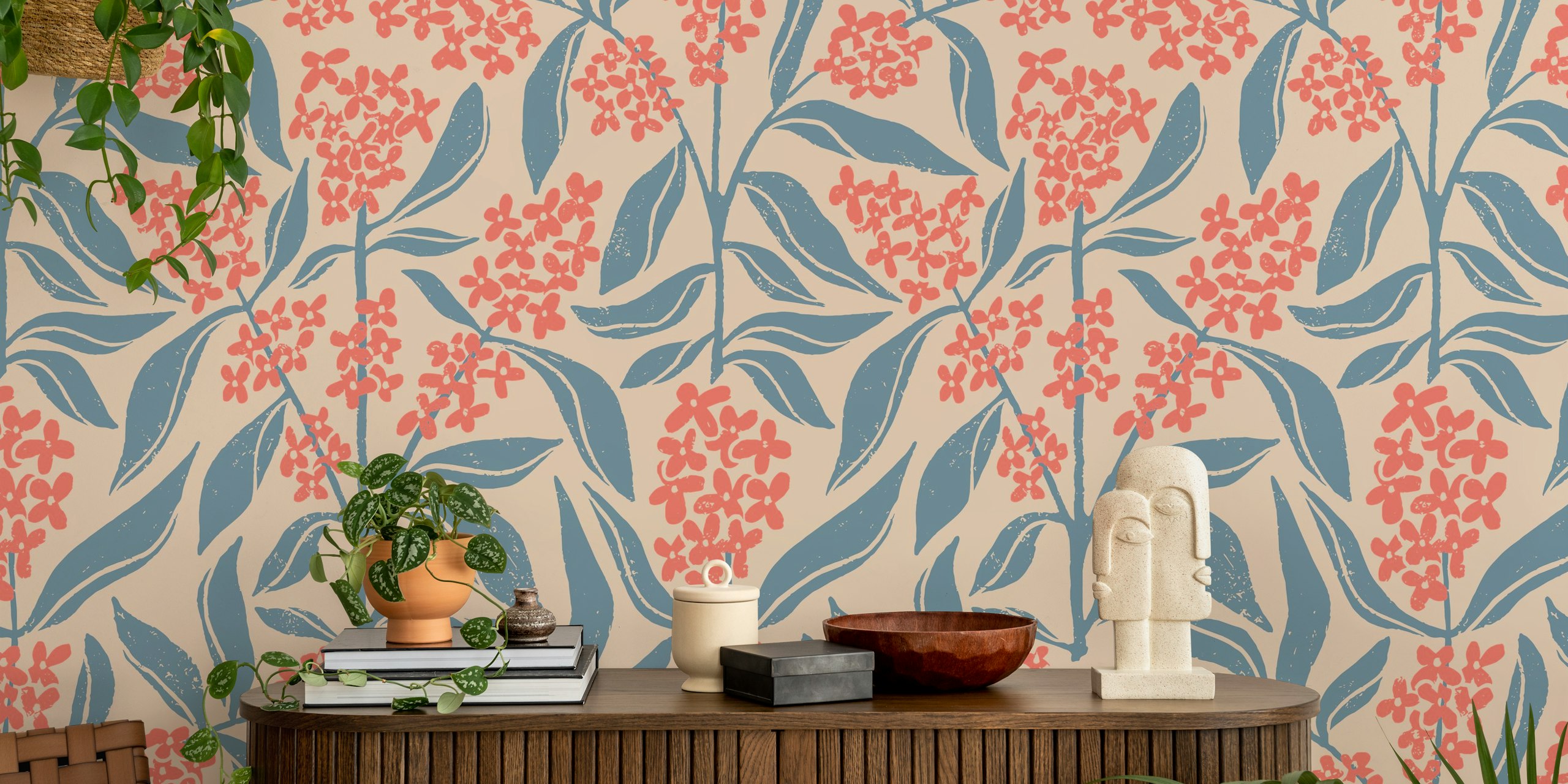 Osmanthus Flower wallpaper in red and blue