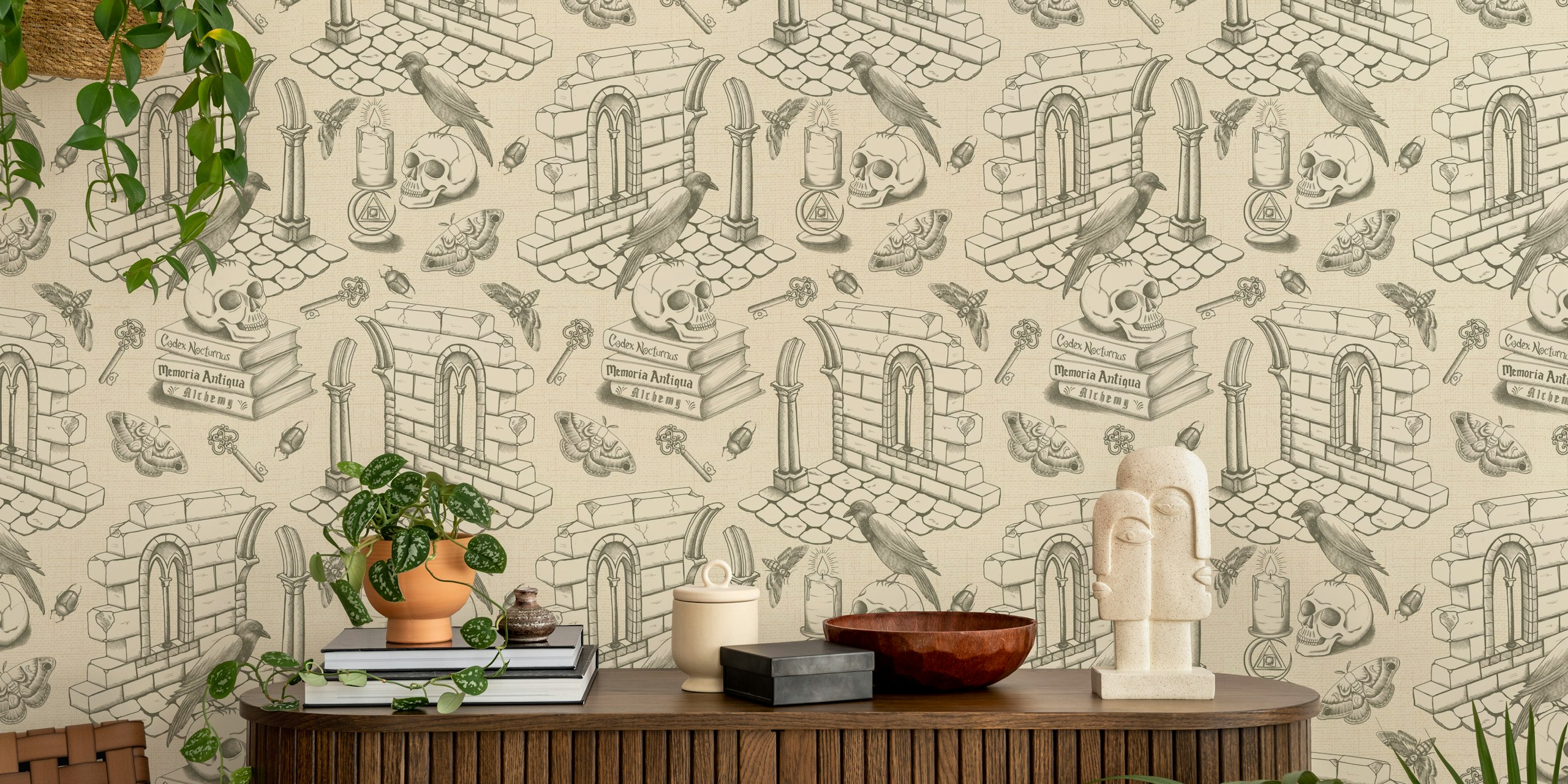 Dark Academia Toile de Jouy wallpaper design