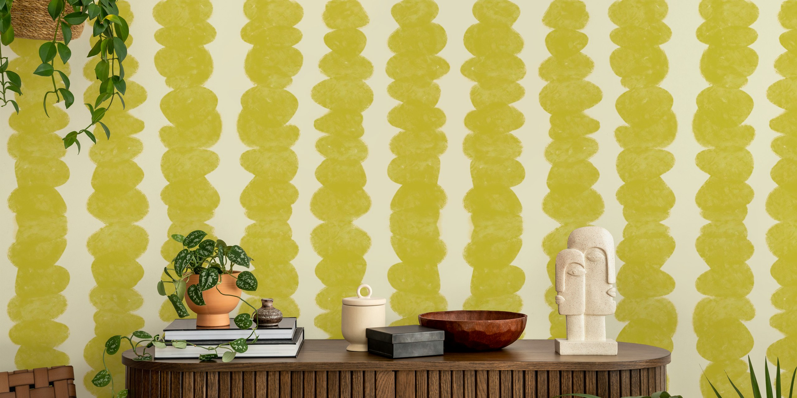 Golden Olive Stripes wallpaper in a modern room