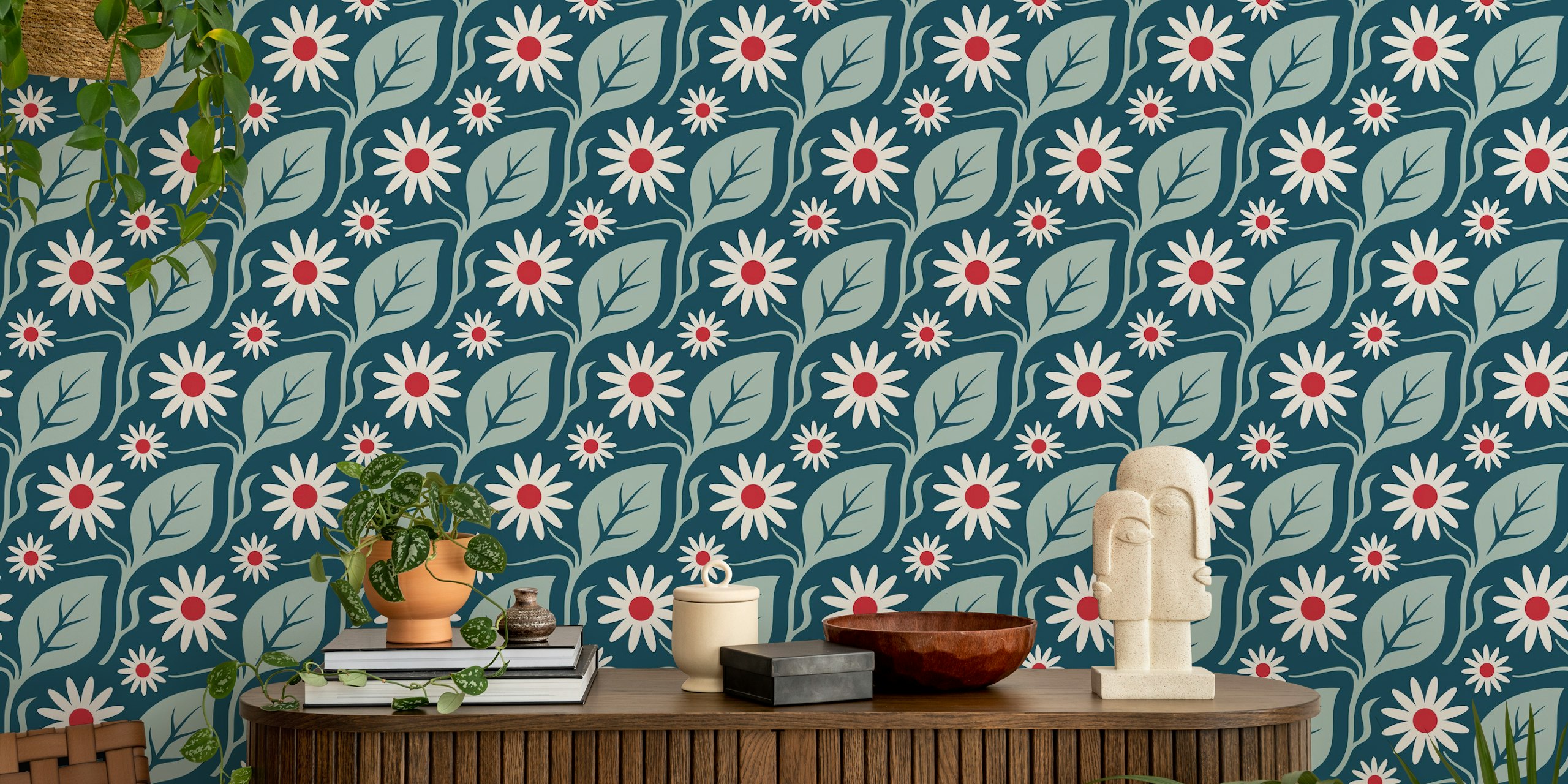 Elegant Daisy wallpaper in a room setting