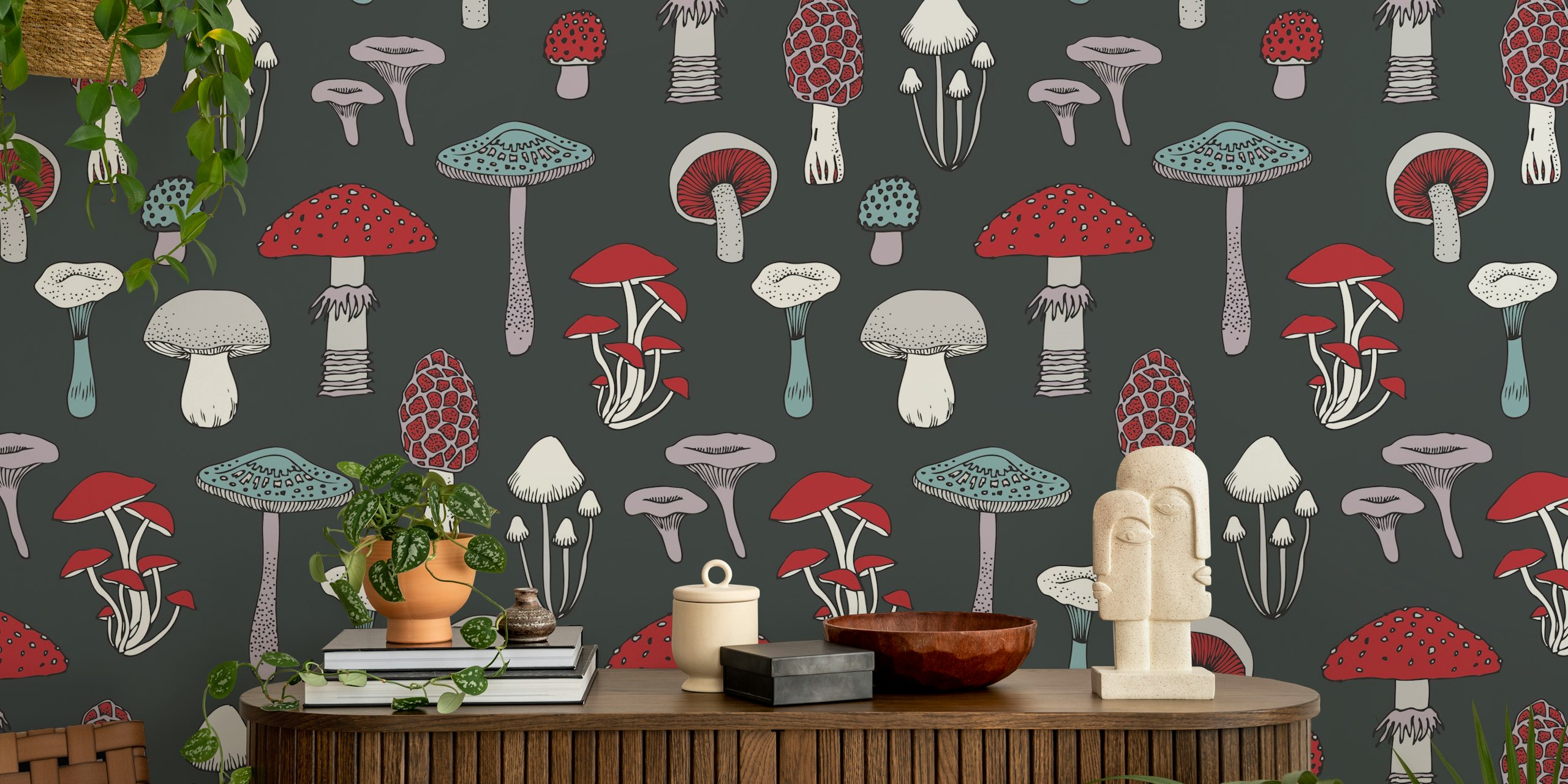 Midnight Mushrooms-tapet i et rum