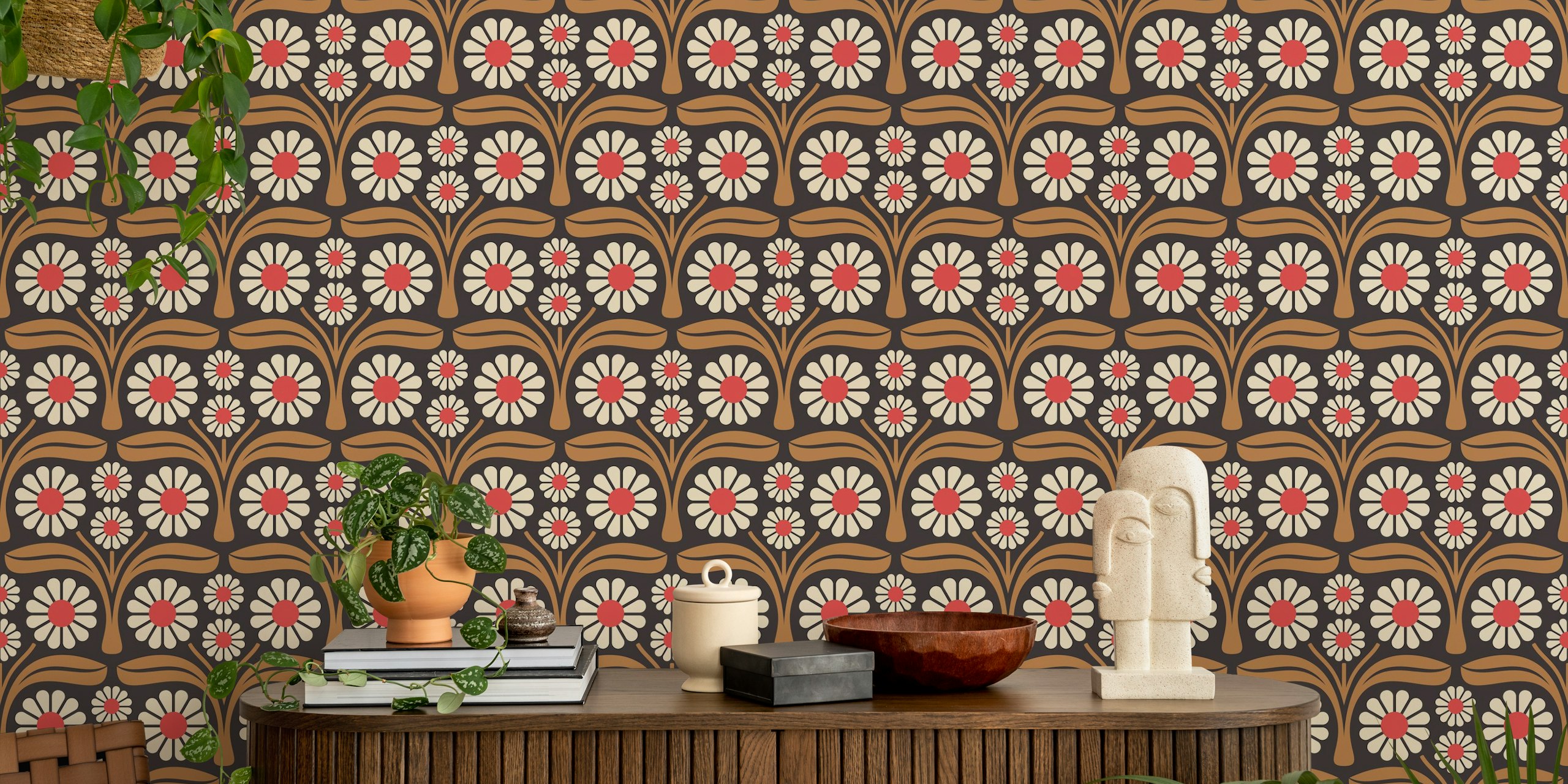 Papier peint Bold Daisy Retro dans un cadre de pièce