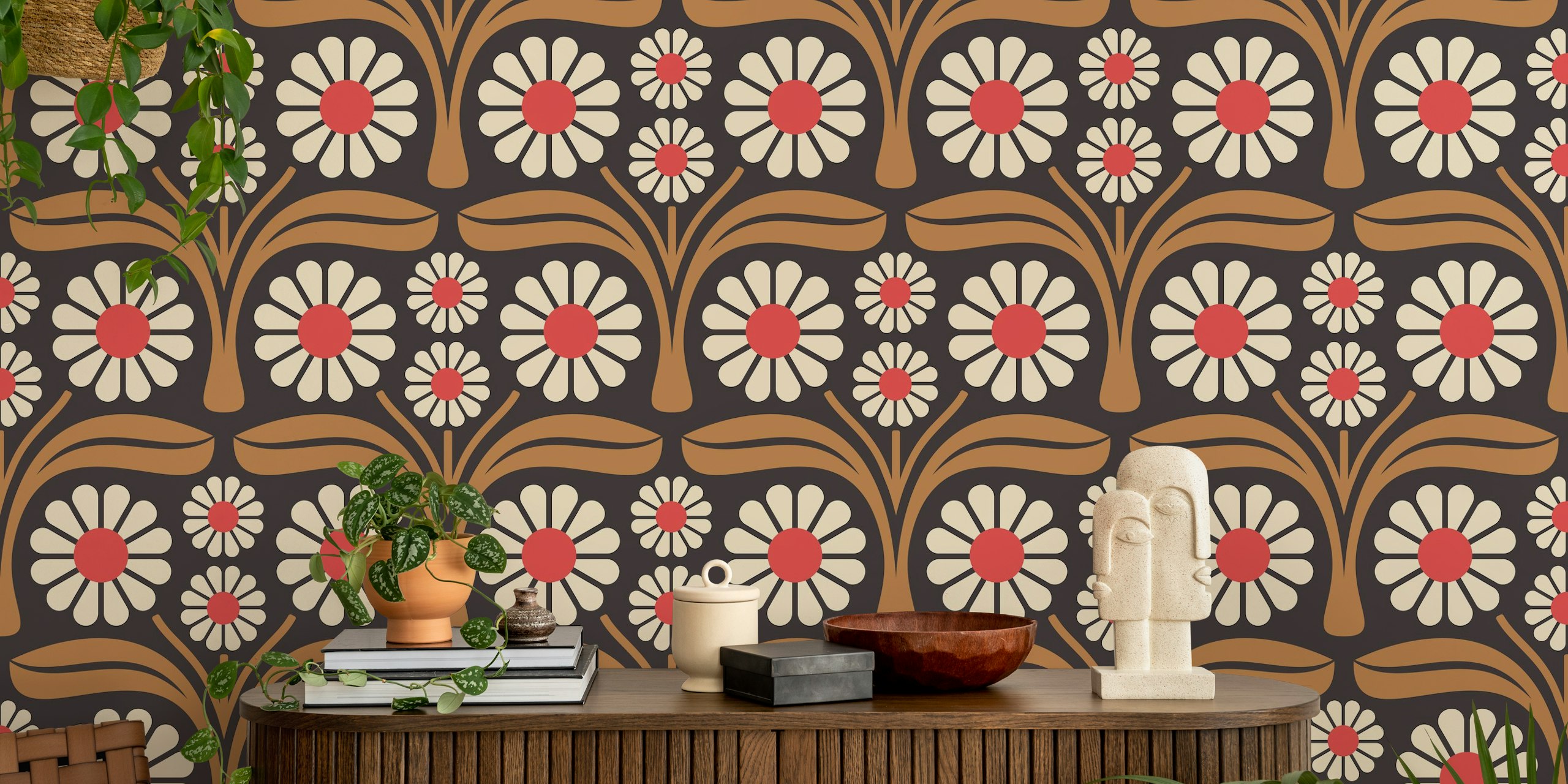 Bold Daisy Retro wallpaper in a room