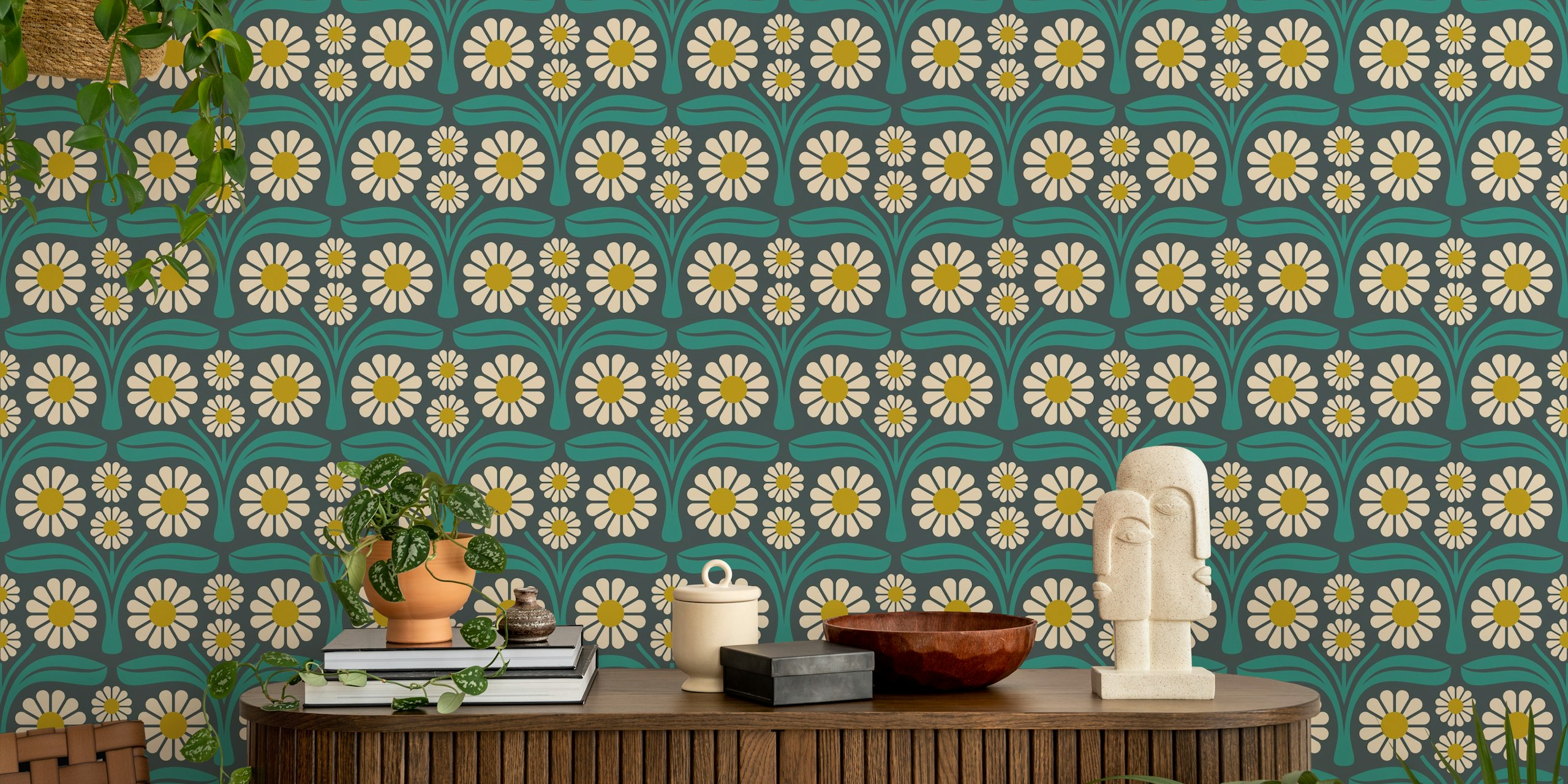 Tapeta Bold Daisy Retro w aranżacji pokoju