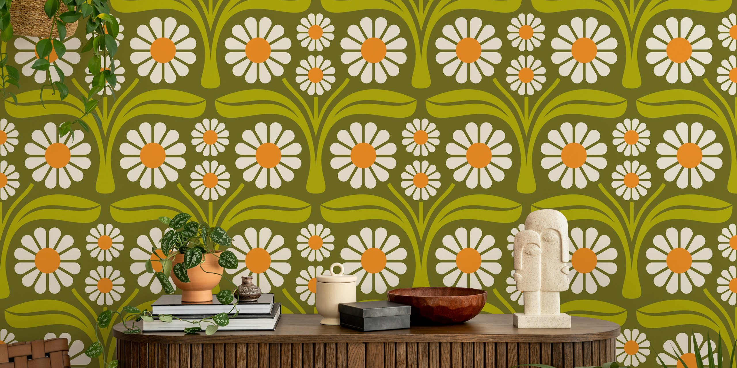 Tapeta Bold Daisy Retro u postavci prostorije