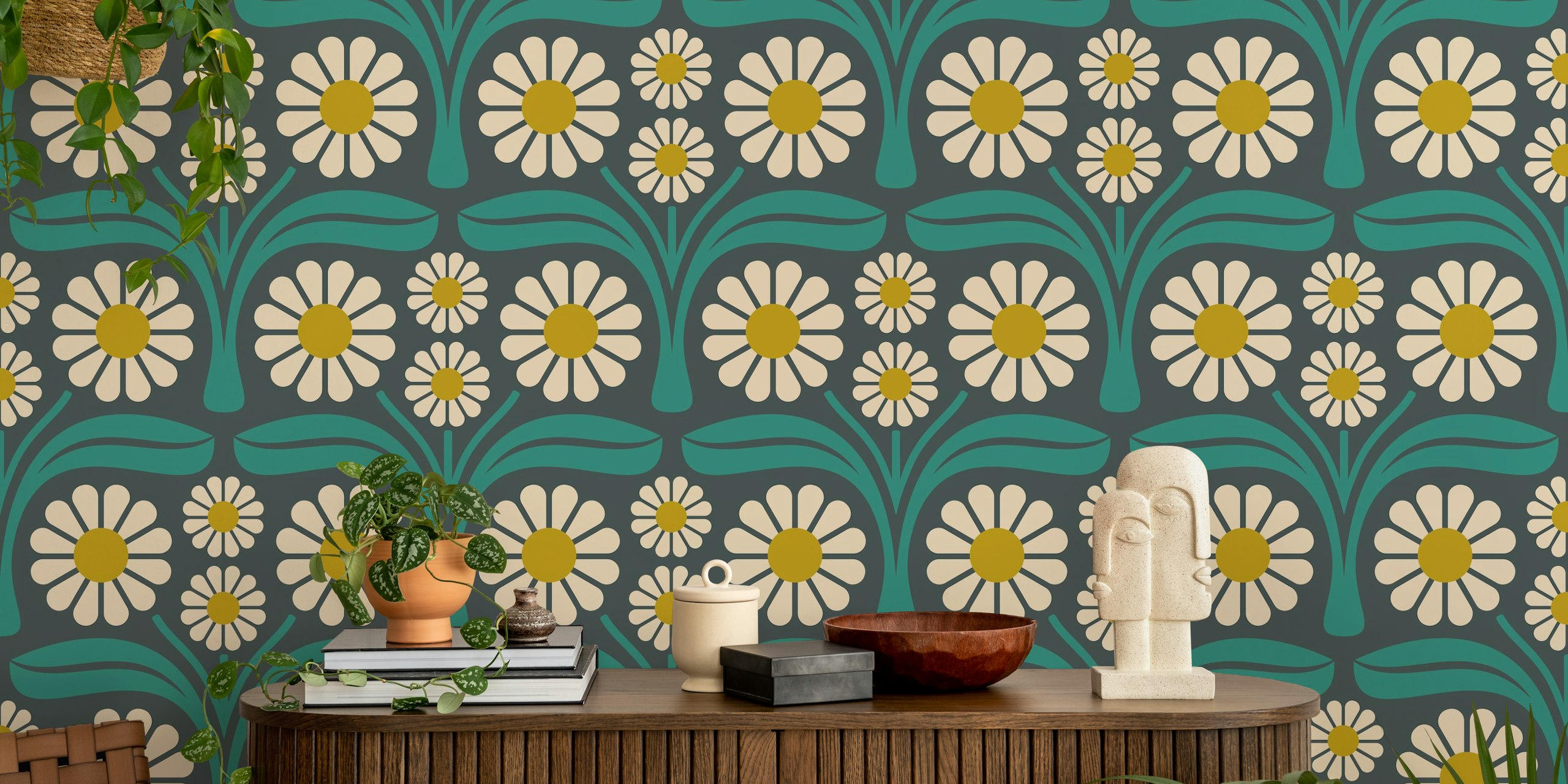 Bold Daisy Retro wallpaper in a room