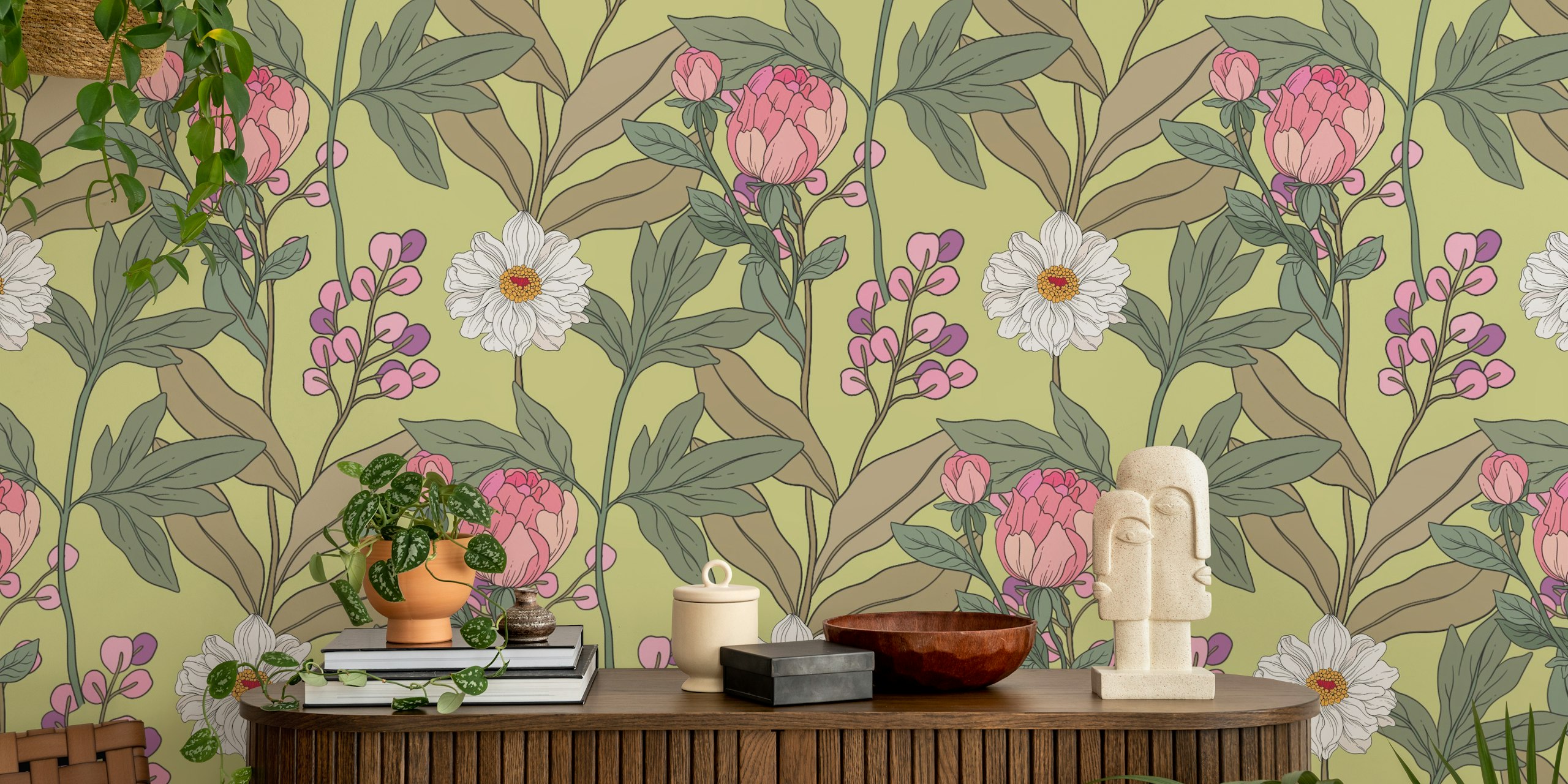 Design tapety kwiatowej w pokoju