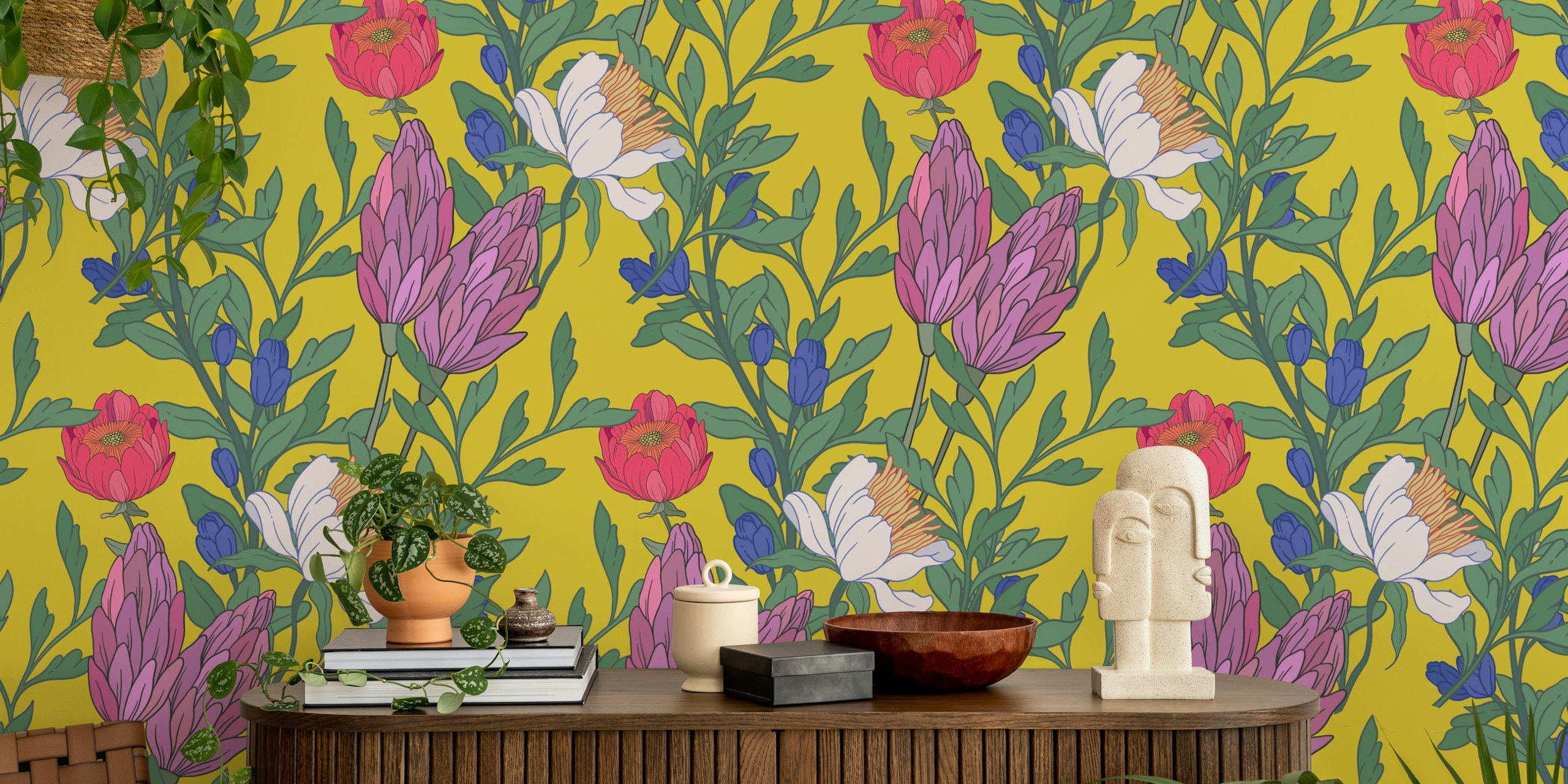 Blumendesign Tapete in einem Raum