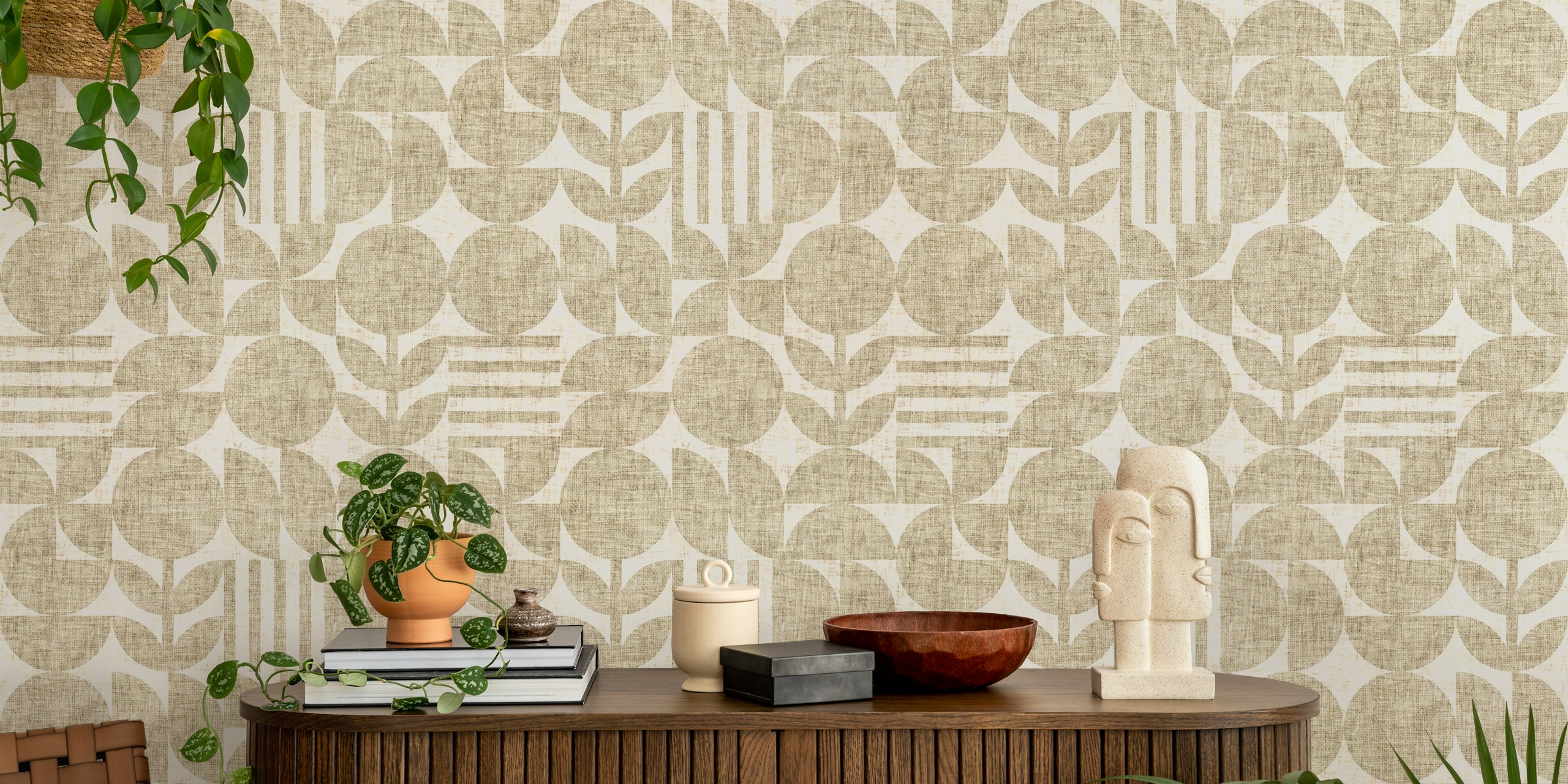 Scandi Texture Block Print en una habitación moderna