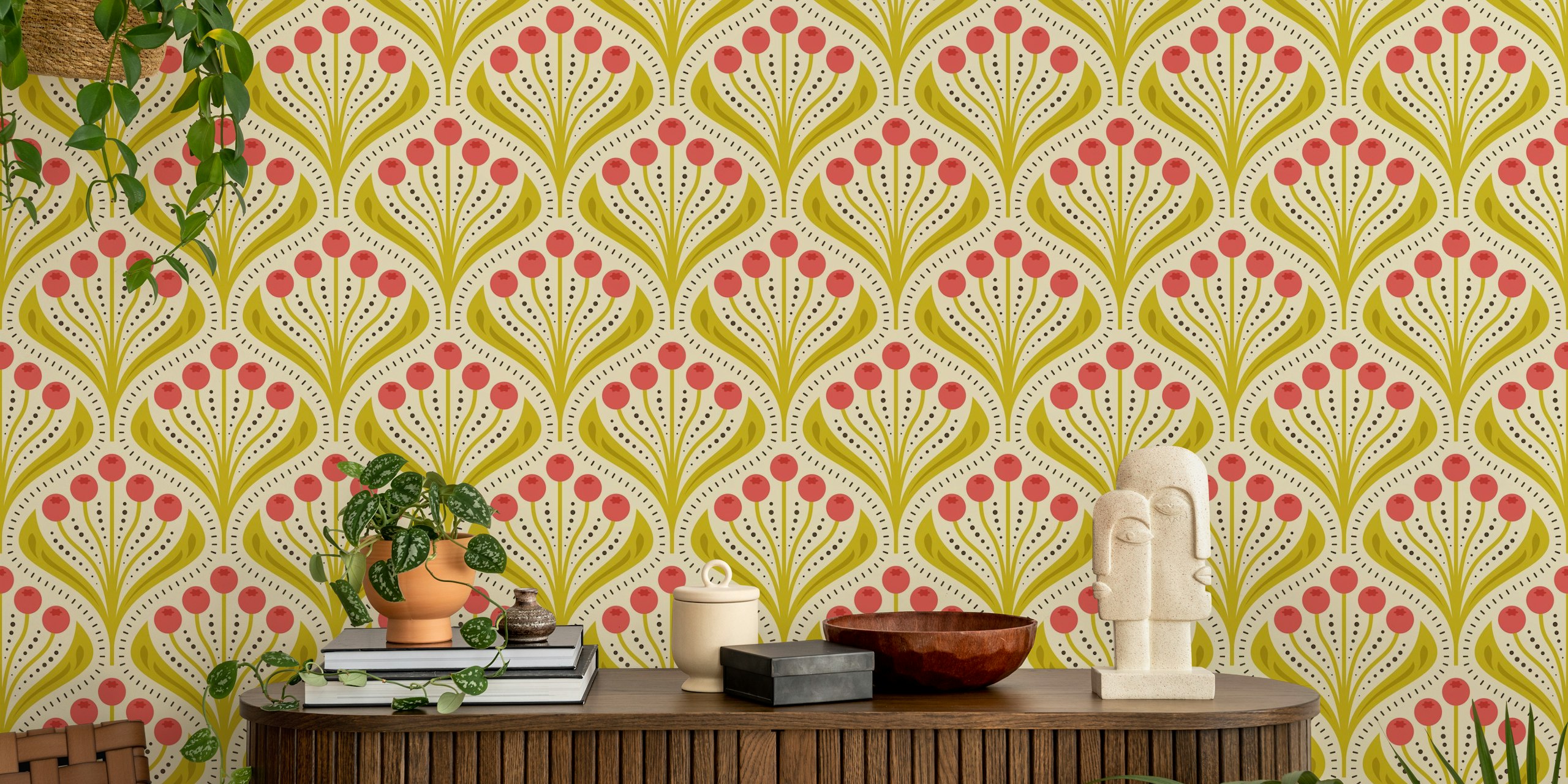 ταπετσαρία Vintage Berry Delight σε ένα δωμάτιο