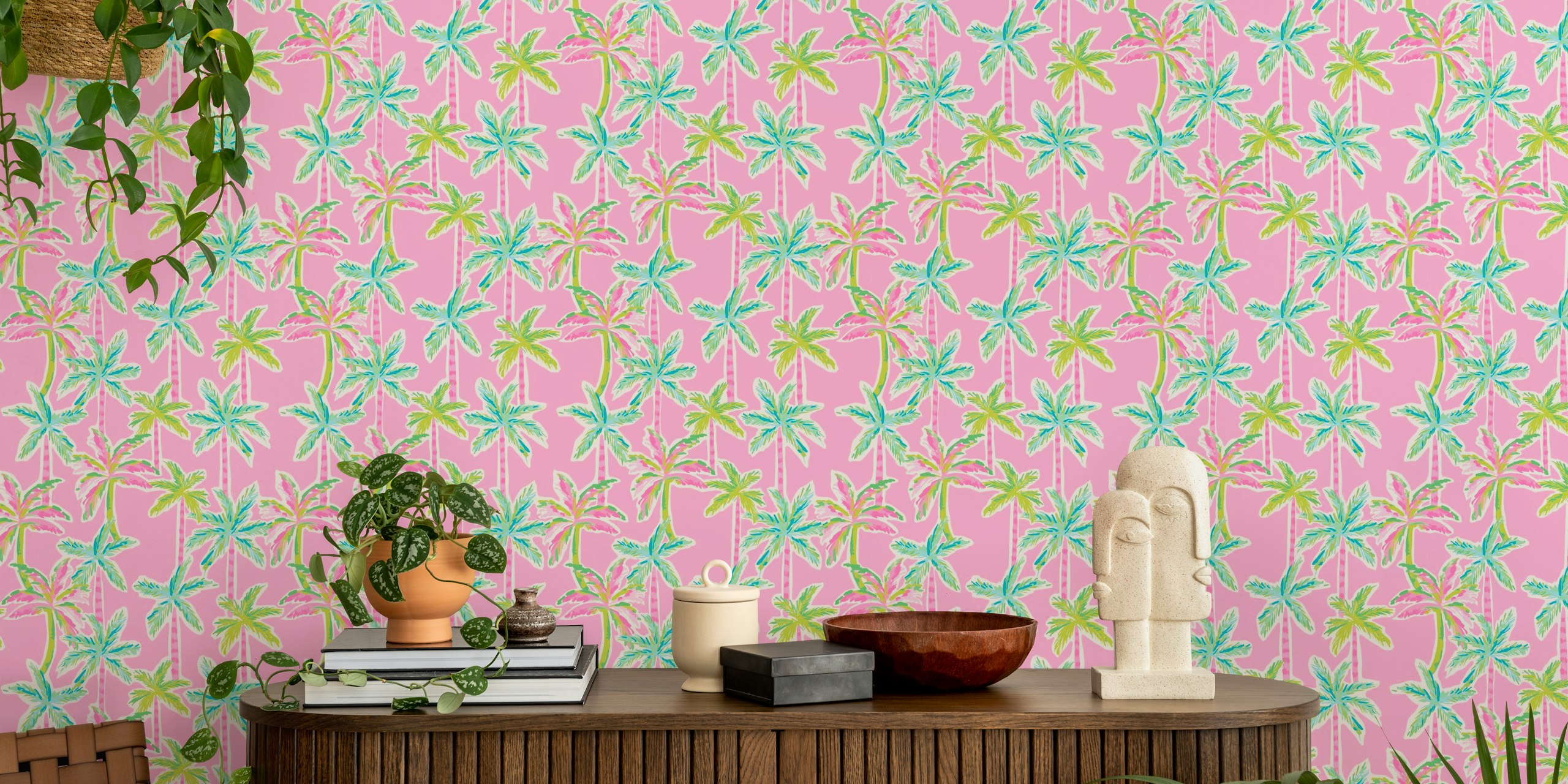 Carta da parati Pink Palm Oasis in un ambiente camerale