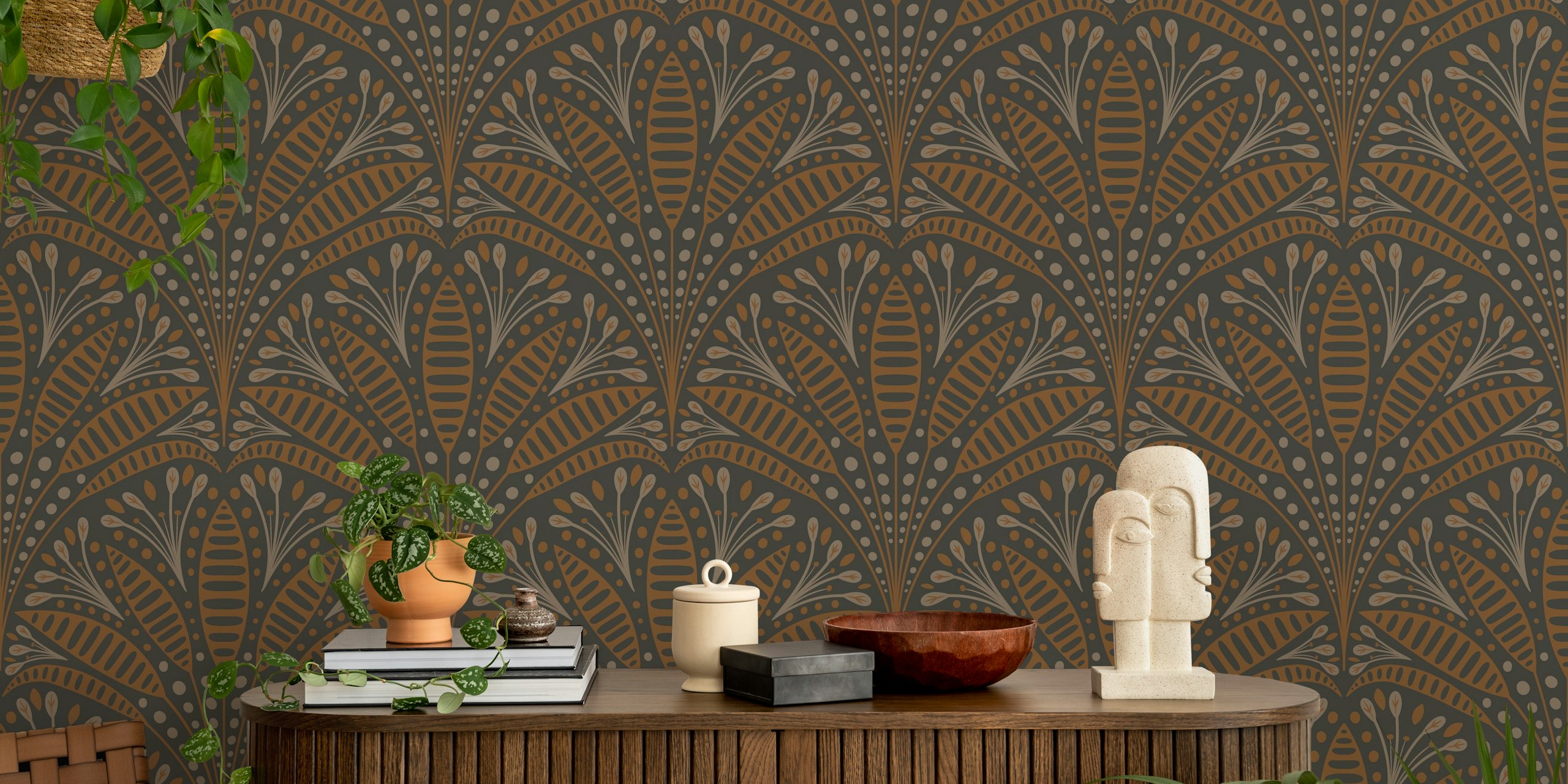 Dark Botanical Bliss wallpaper in a modern room