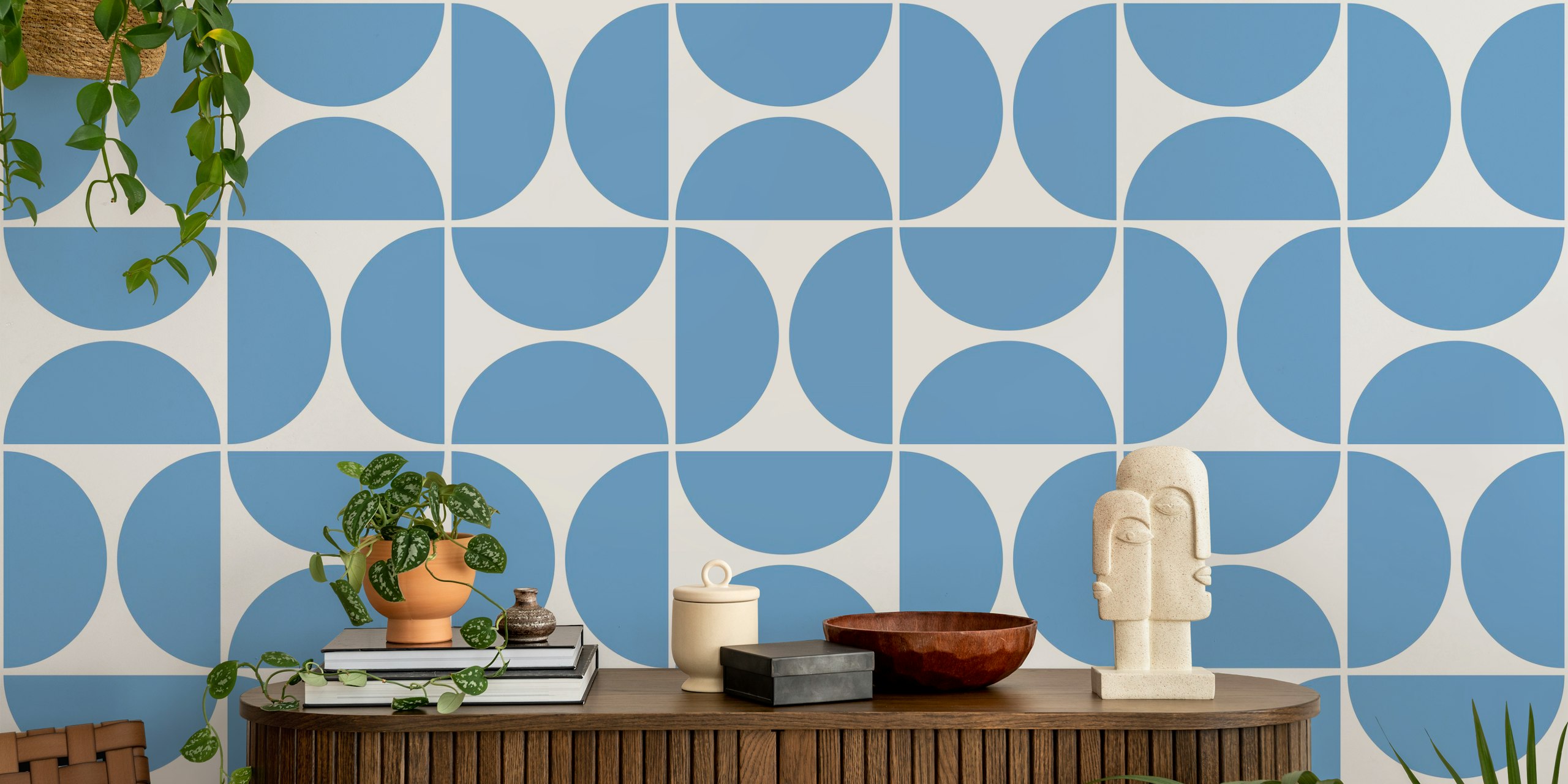 Modern Blue Geometry wallpaper in a room