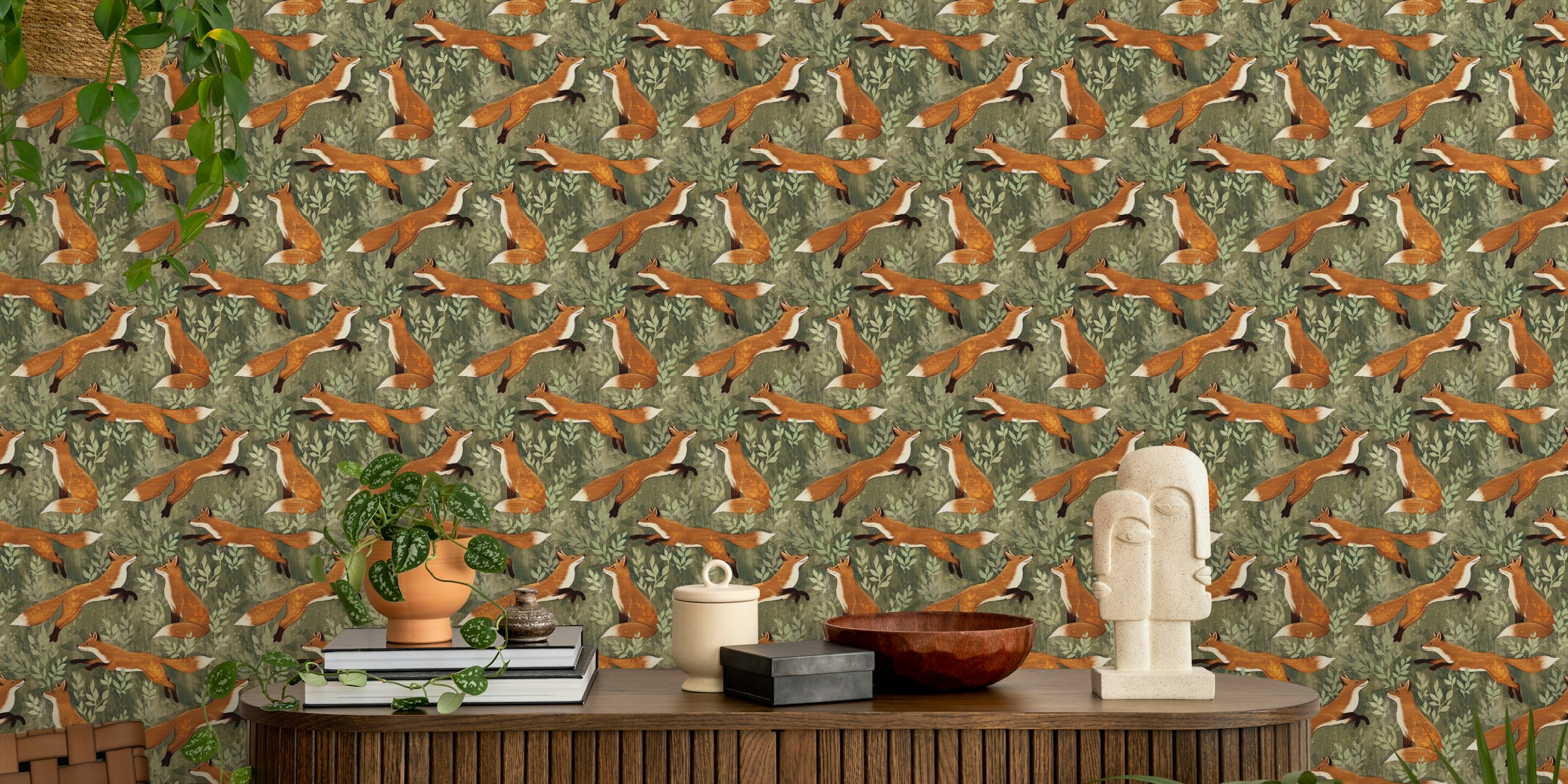Fox wallpaper design in a room setting