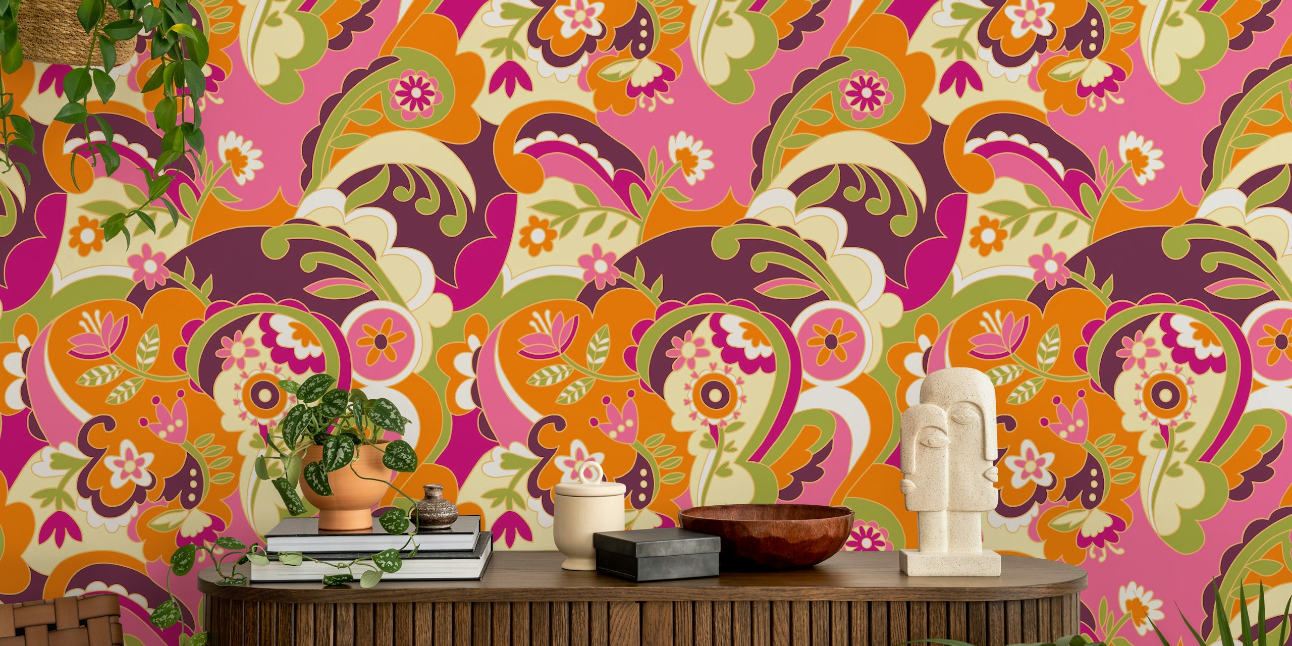 Groove Blossom-Light wallpaper in a colorful room
