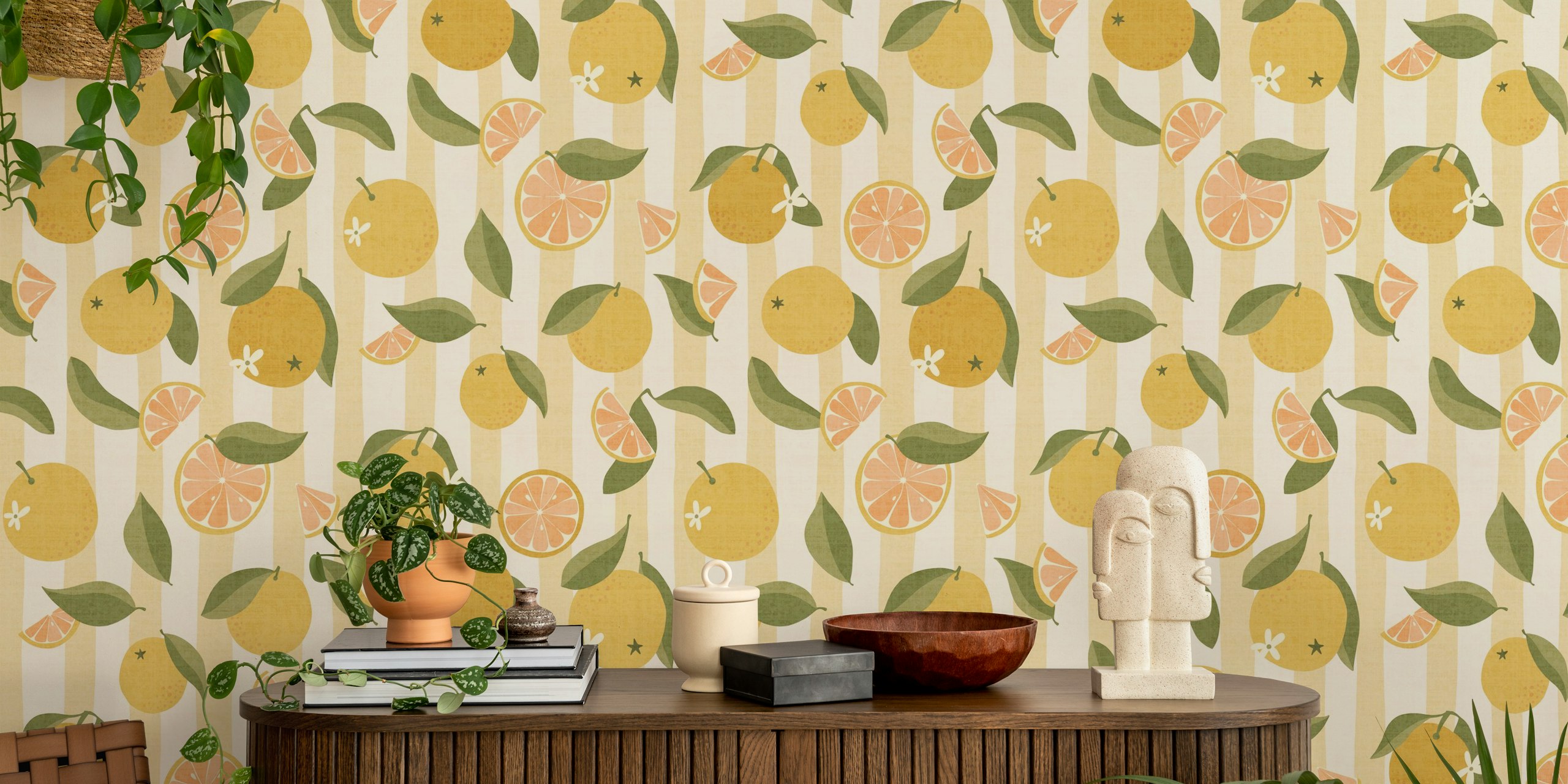 Vintage Grapefruit wallpaper in a kitchen