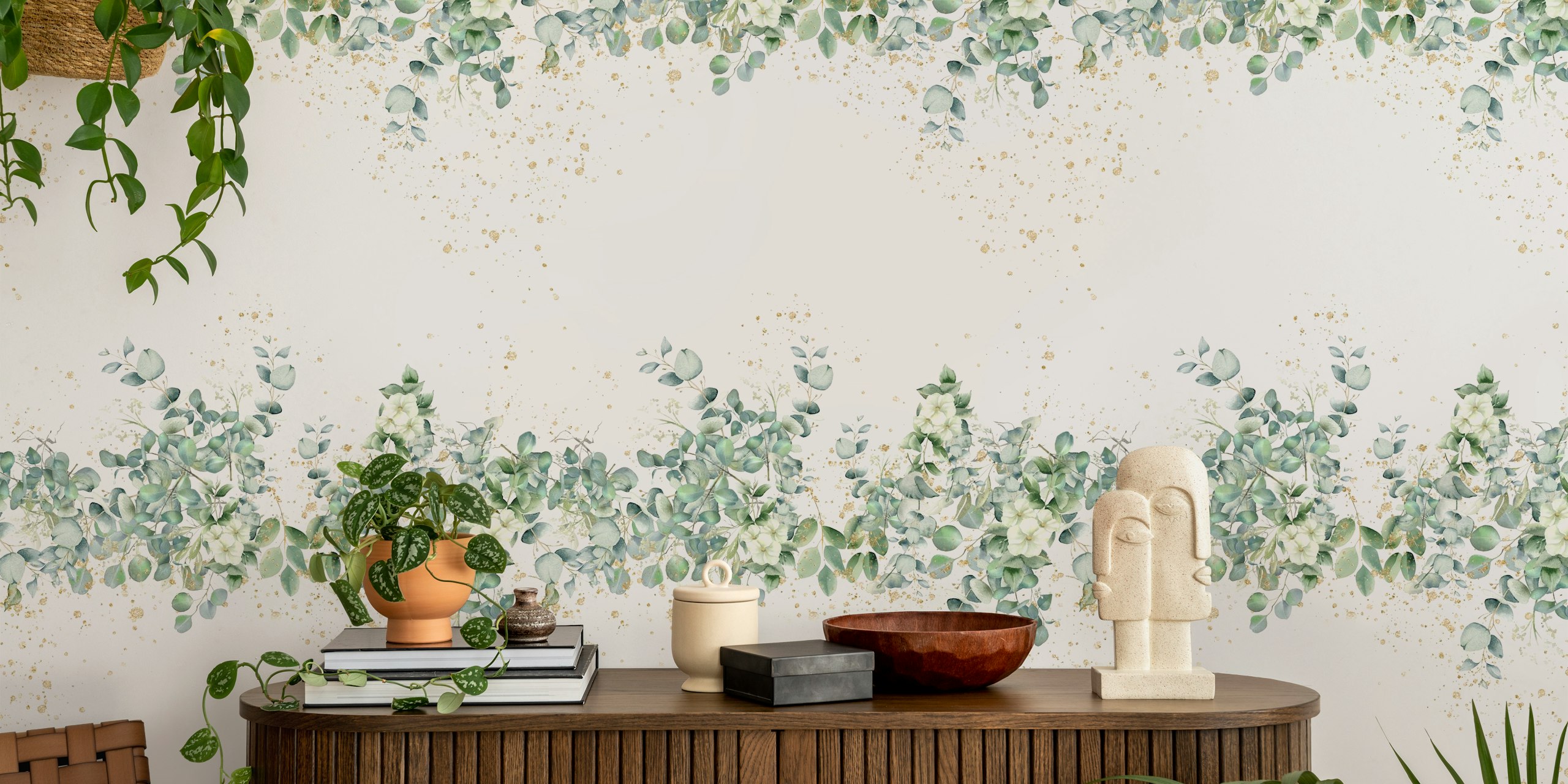 Eucalyptus Leaves wallpaper displayed in a room