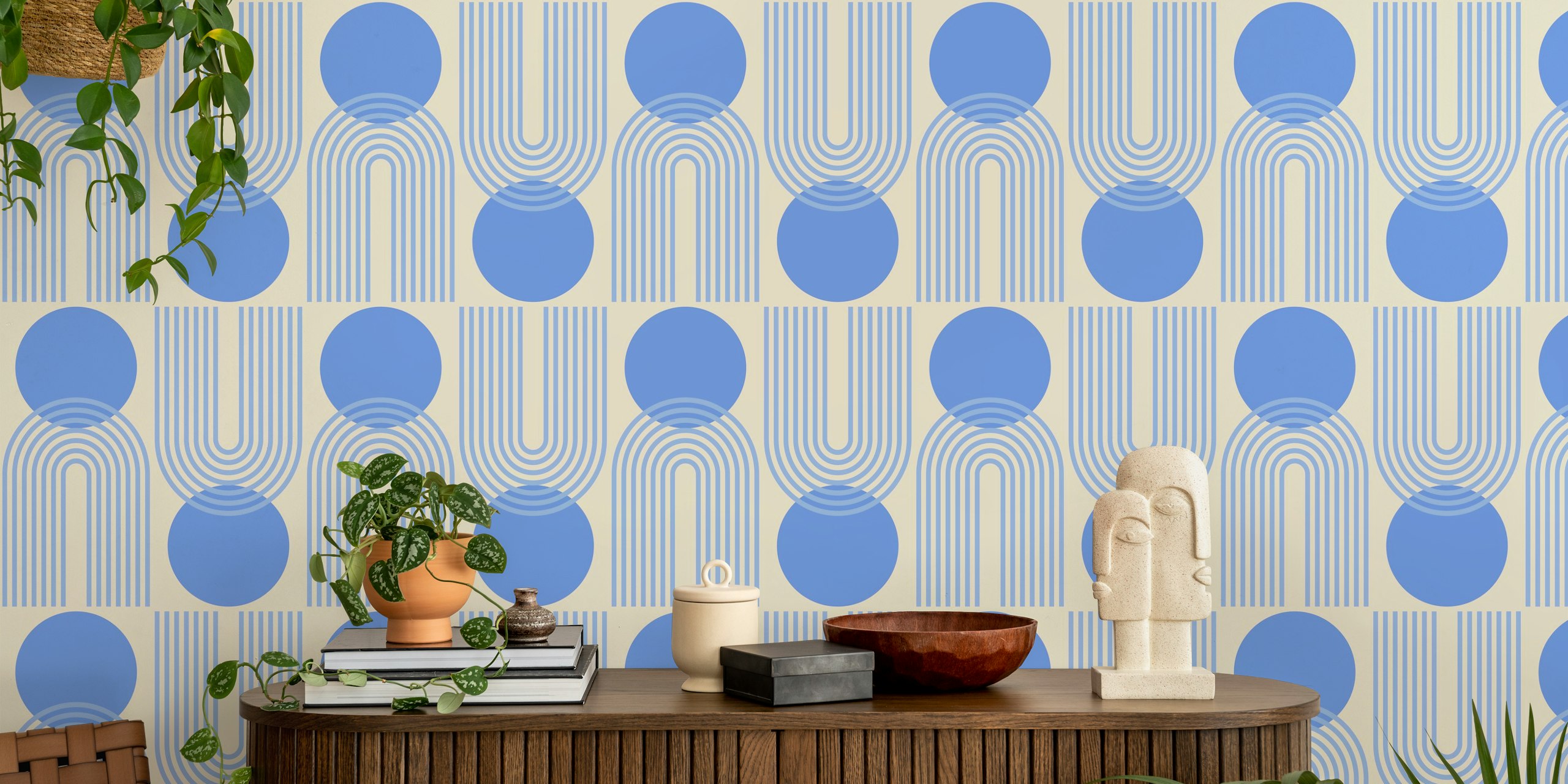 Elegant Blue Geometry tapetti huoneessa