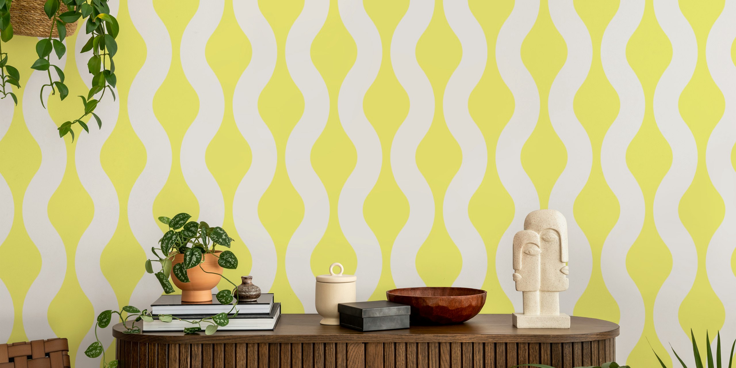 Yellow and white waves pattern wallpaper