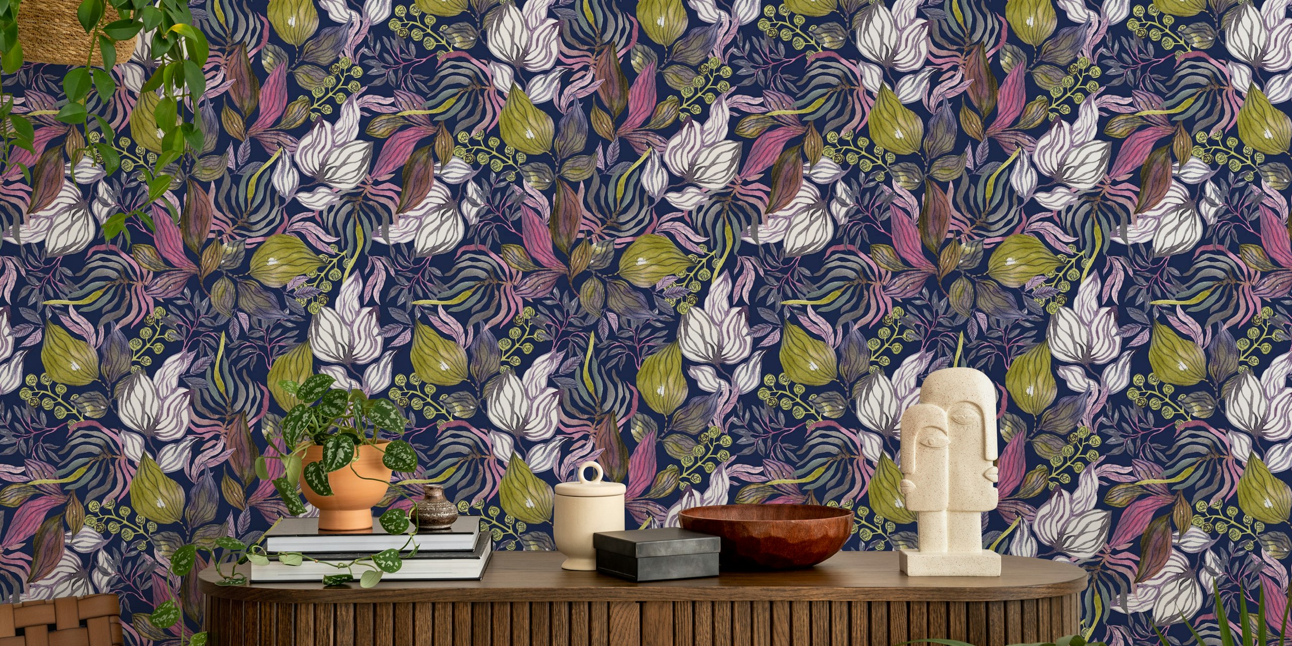 Botanical Midnight Bloom tapet i ett rum