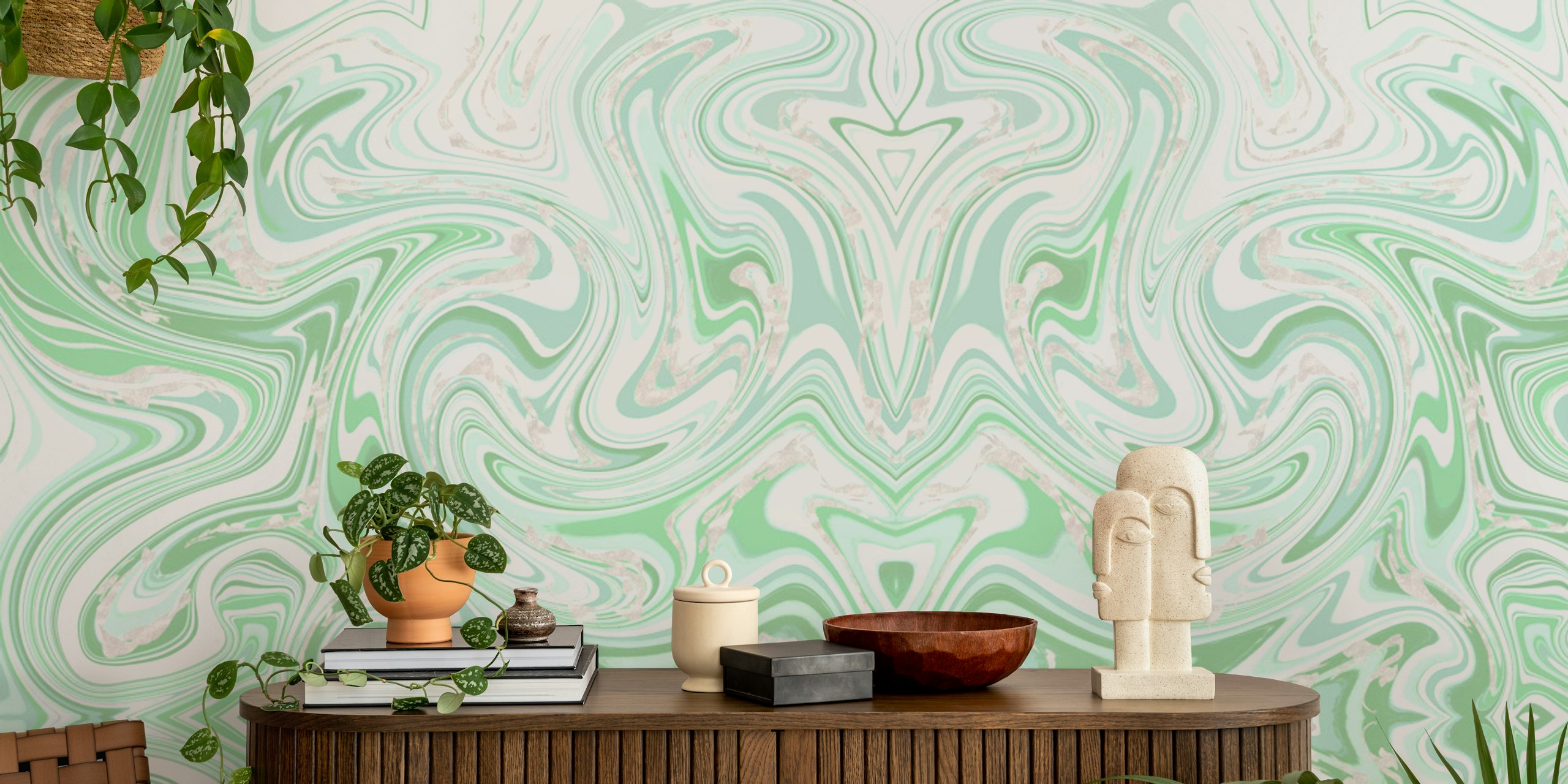 Papel de parede Green Stone Flow em um quarto