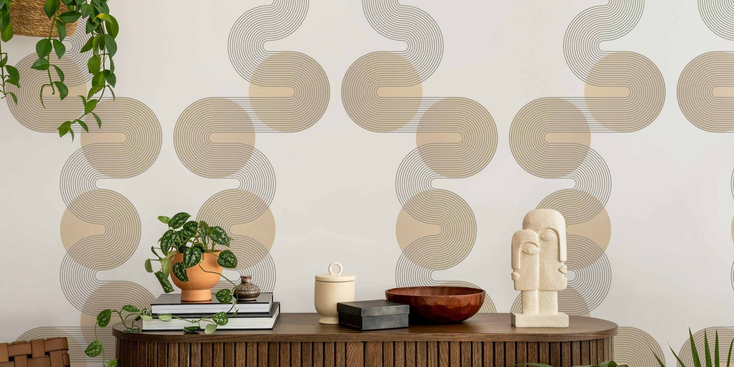 Papel tapiz Mid Century Circle Waves en una habitación