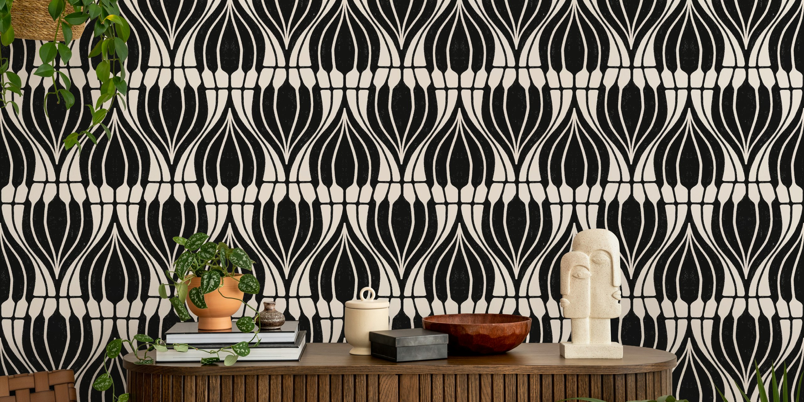 Monochrome wallpaper pattern in a room