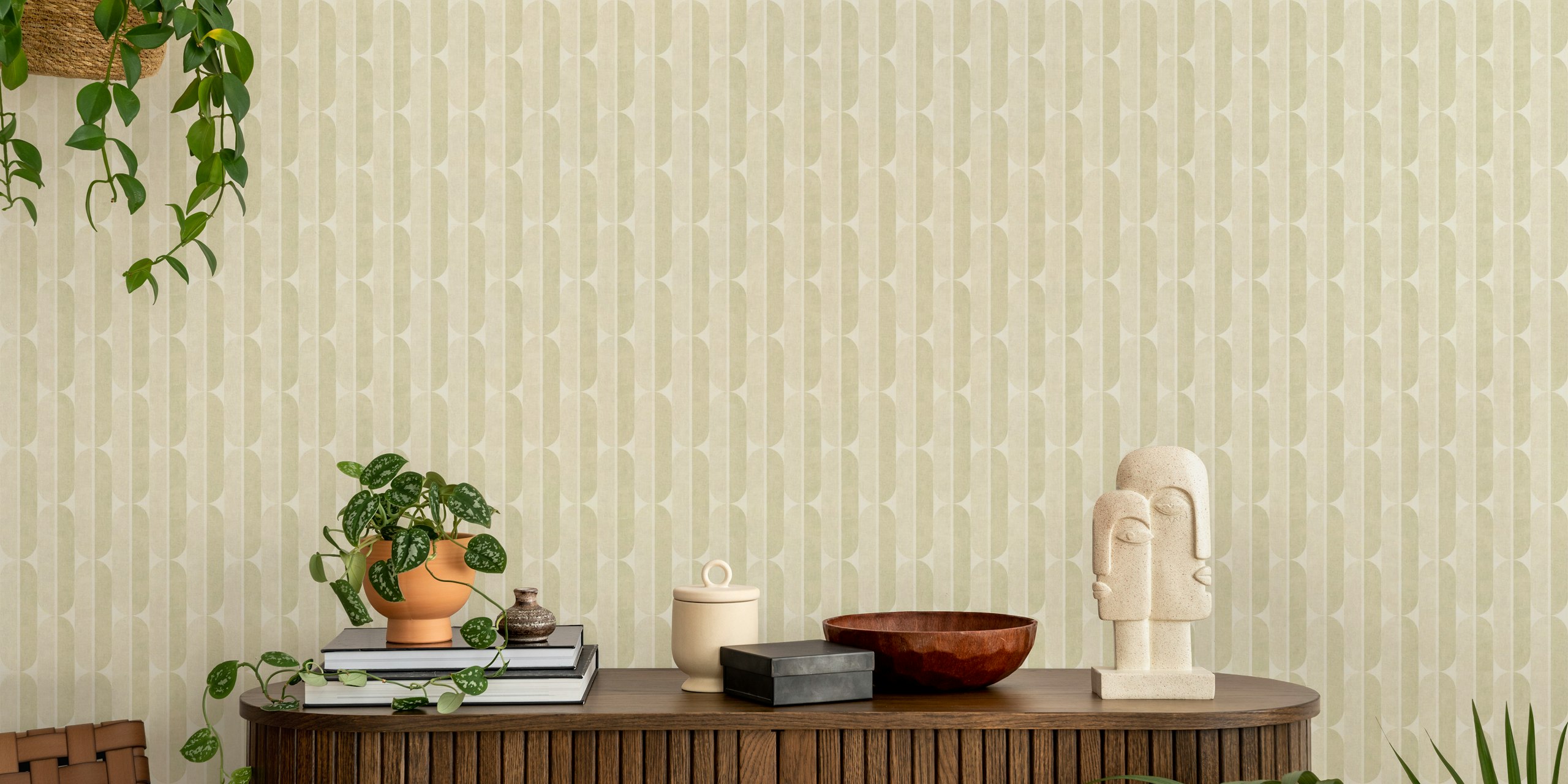 Mid Century Geometric - Antique Cream wallpaper in a room