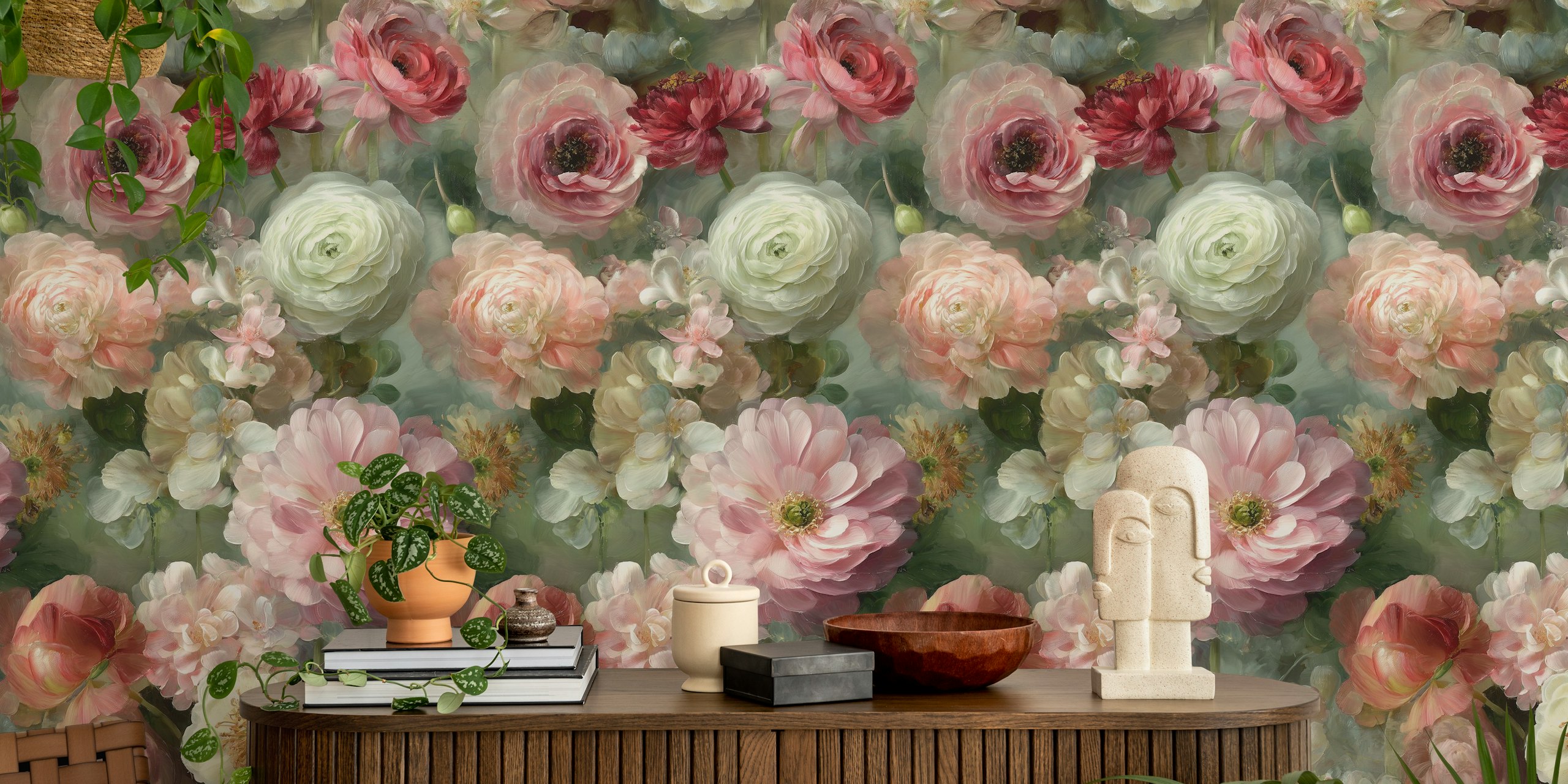 Elegant Flower Cascade wallpaper in a room