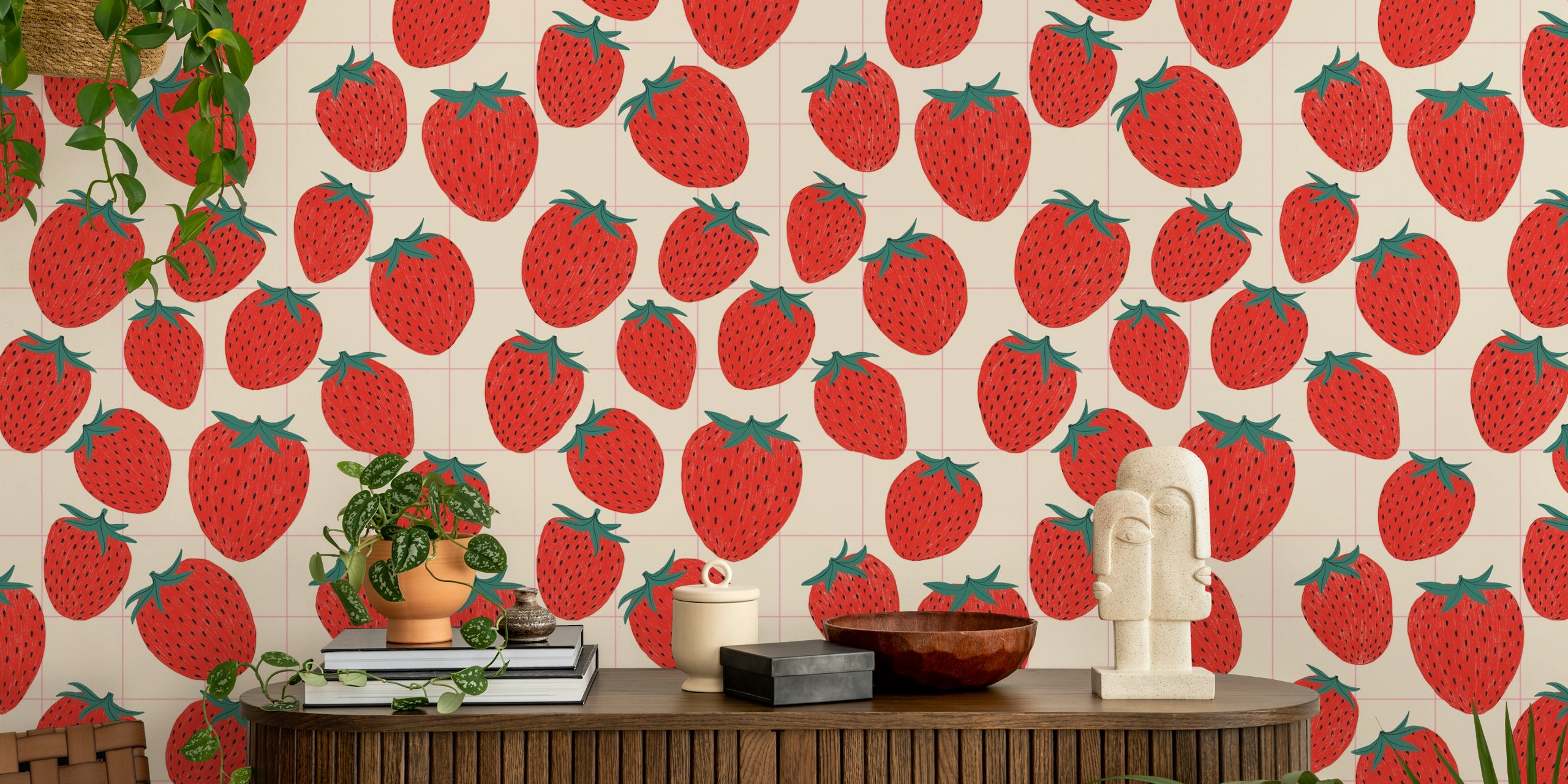 Carta da parati fragole rosse in una stanza