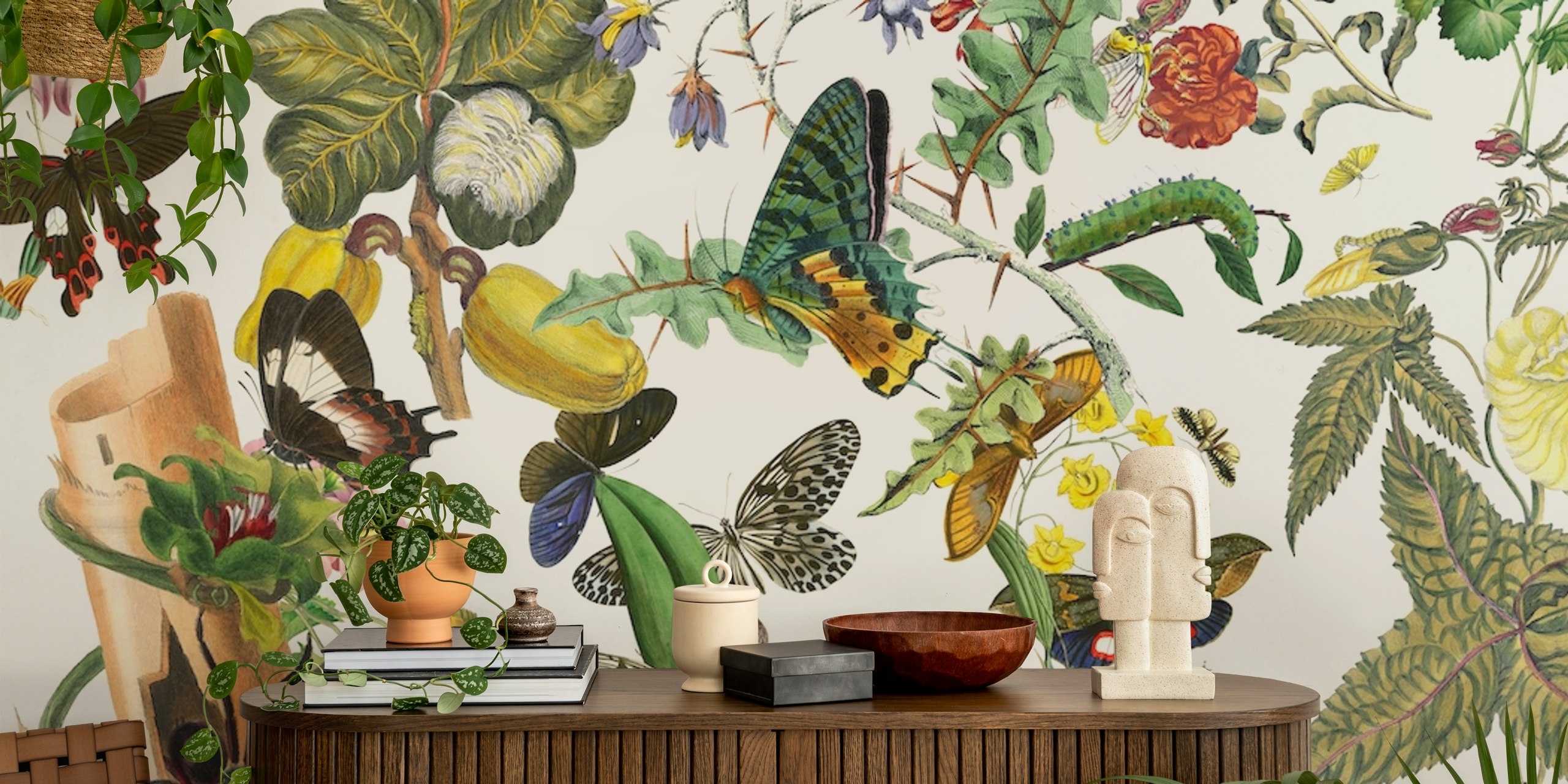 Monarca wallpaper featuring butterflies and botanical design