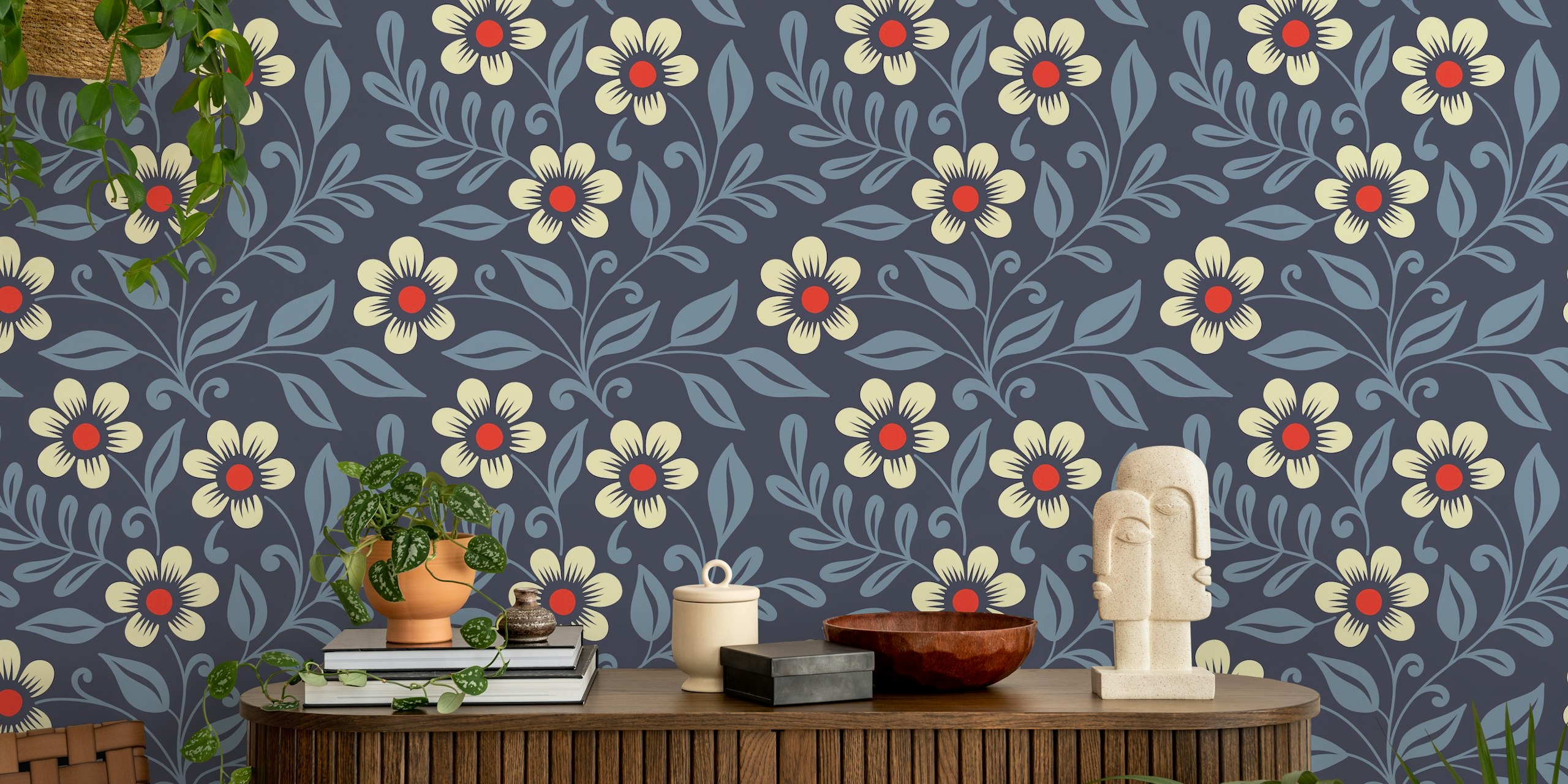 Carta da parati Hand drawn wildflowers in blue grey
