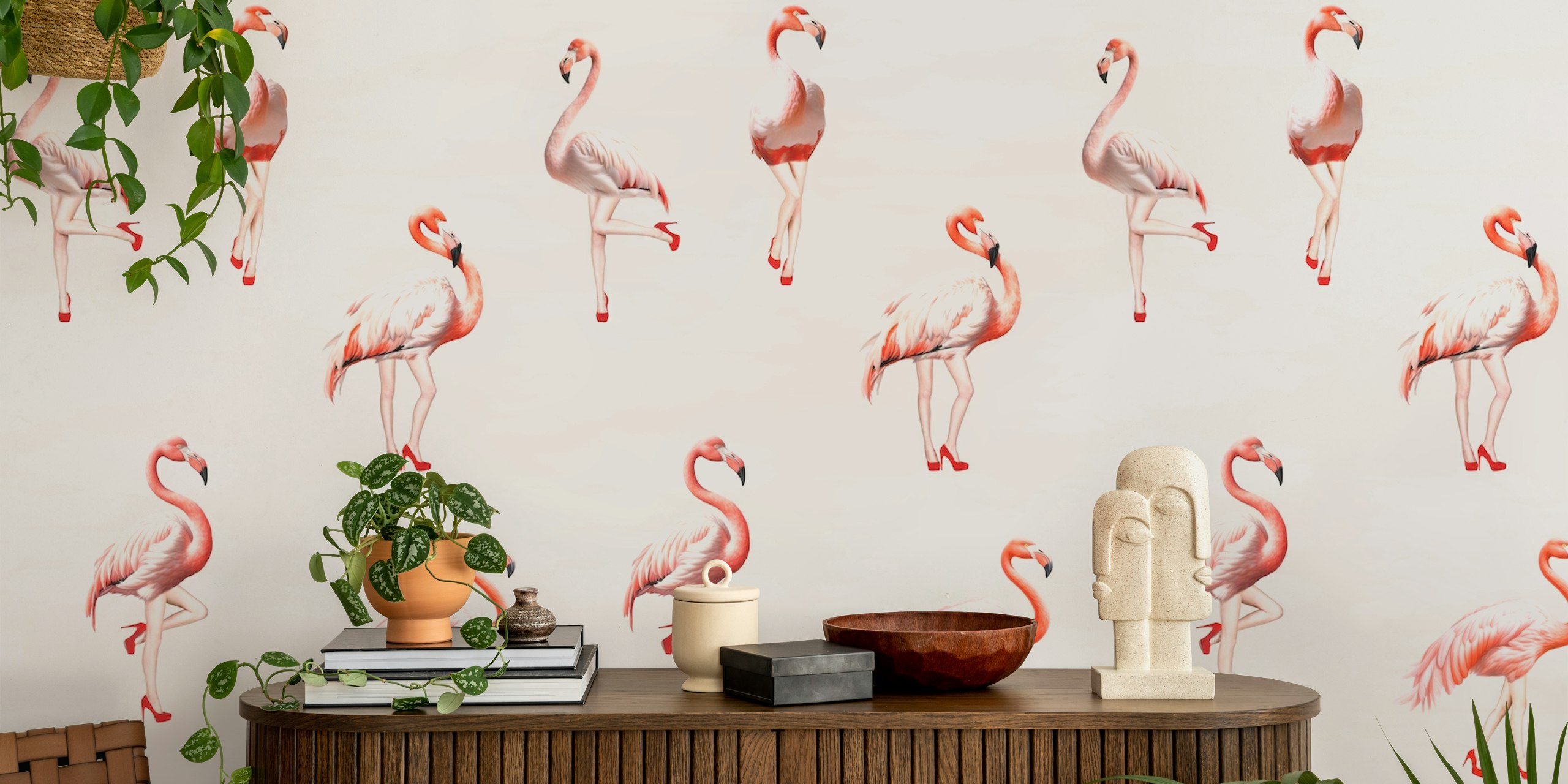 Flamingo girls wallpaper in a stylish room
