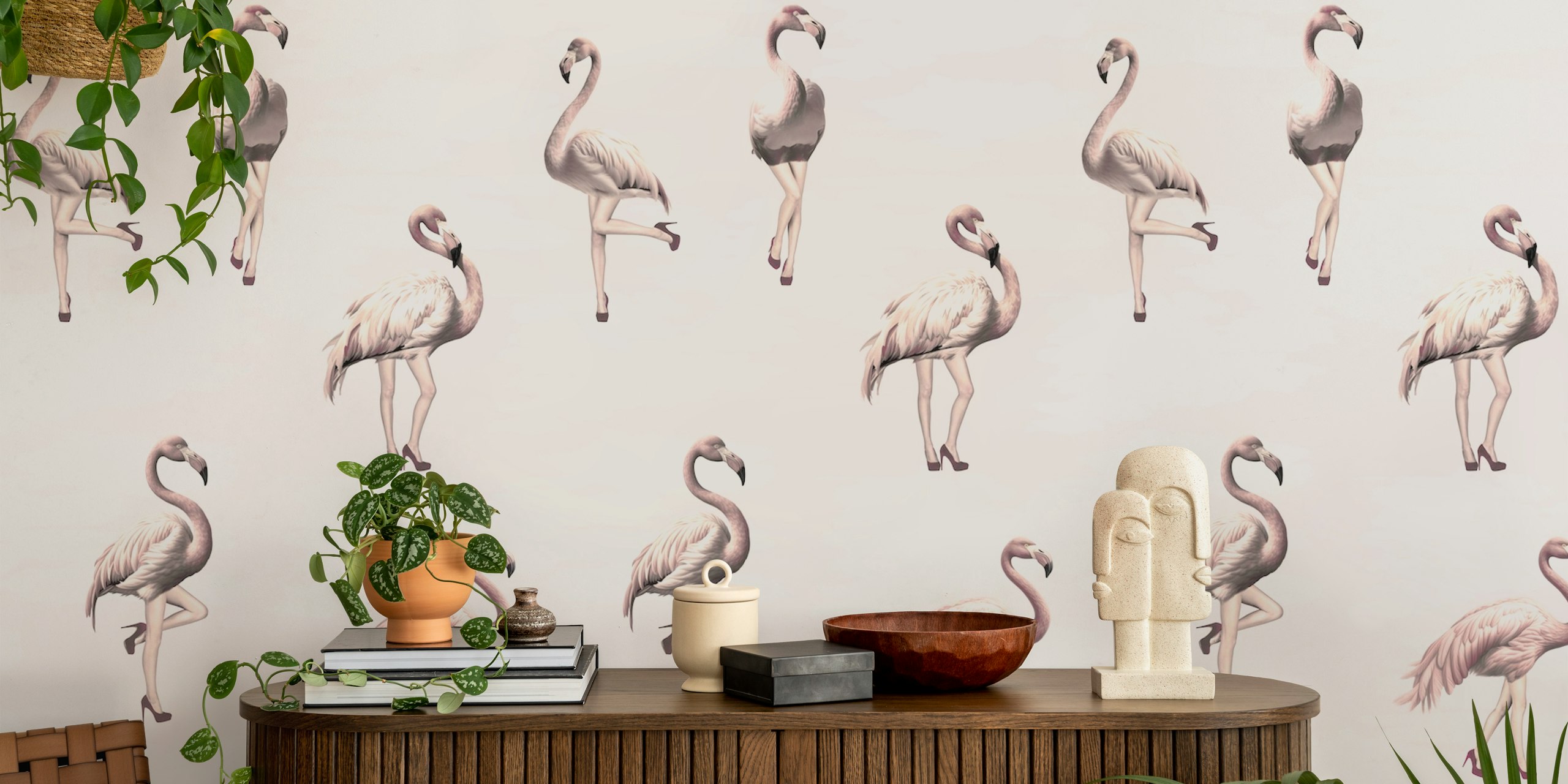 Tapeta Flamingo girls w antique pink