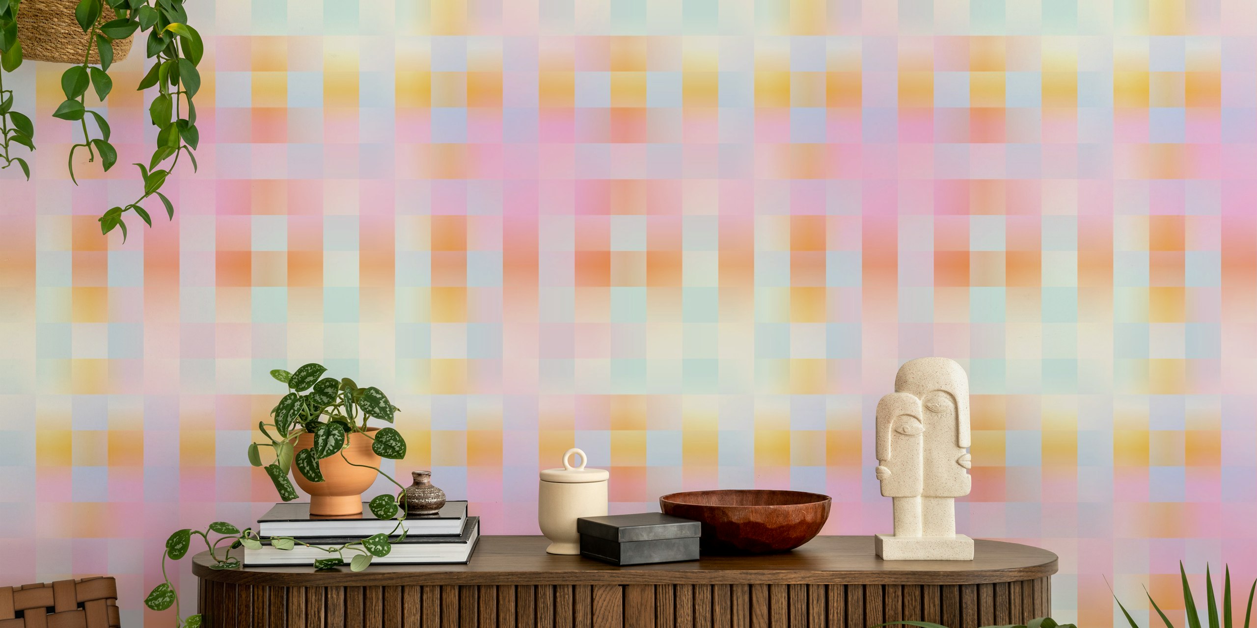 Pastel plaid pattern in soft colors, blurred effect wallpaper