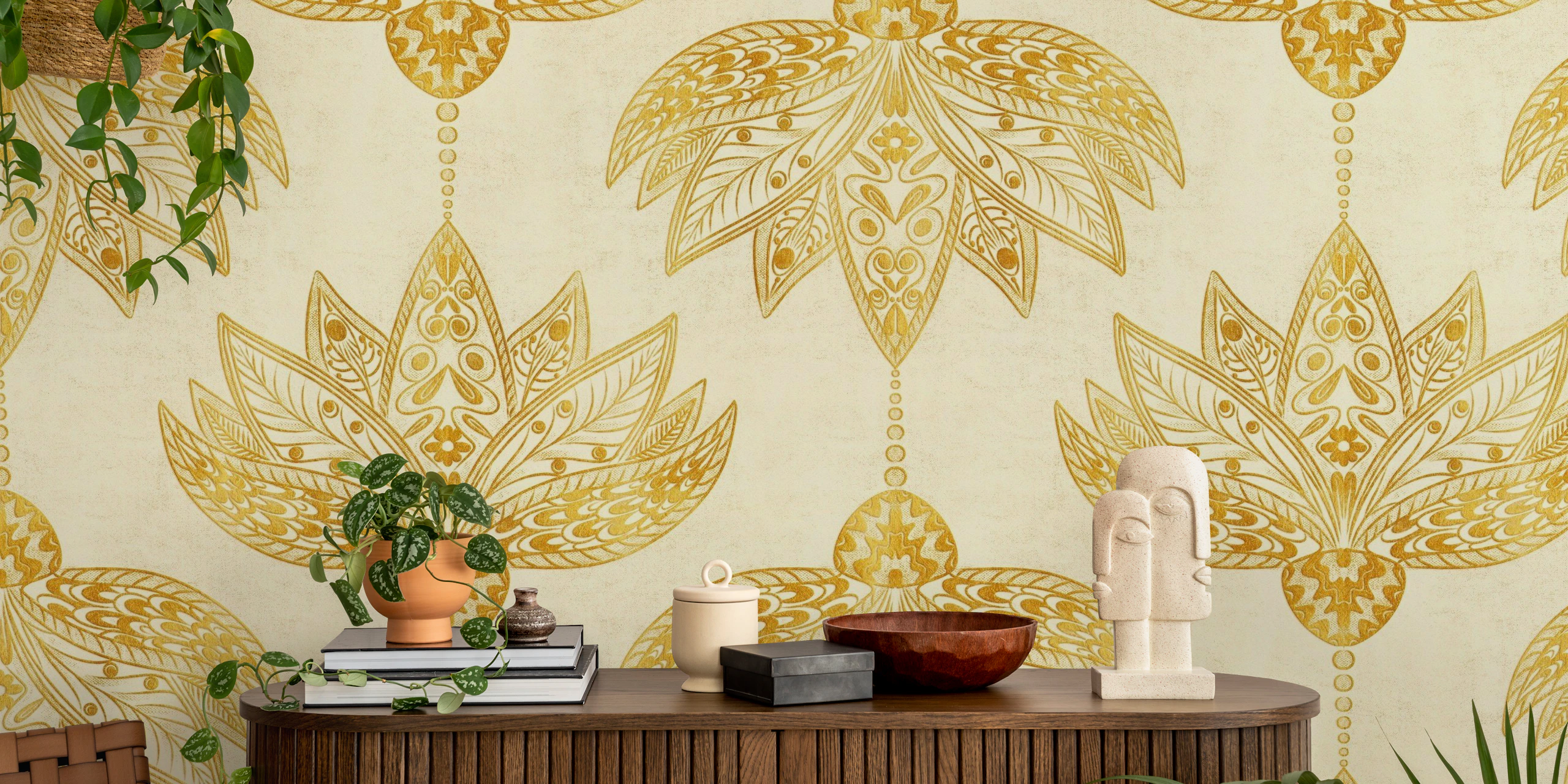 Gold Mandala Lotus Flower Wallpaper - Happywall