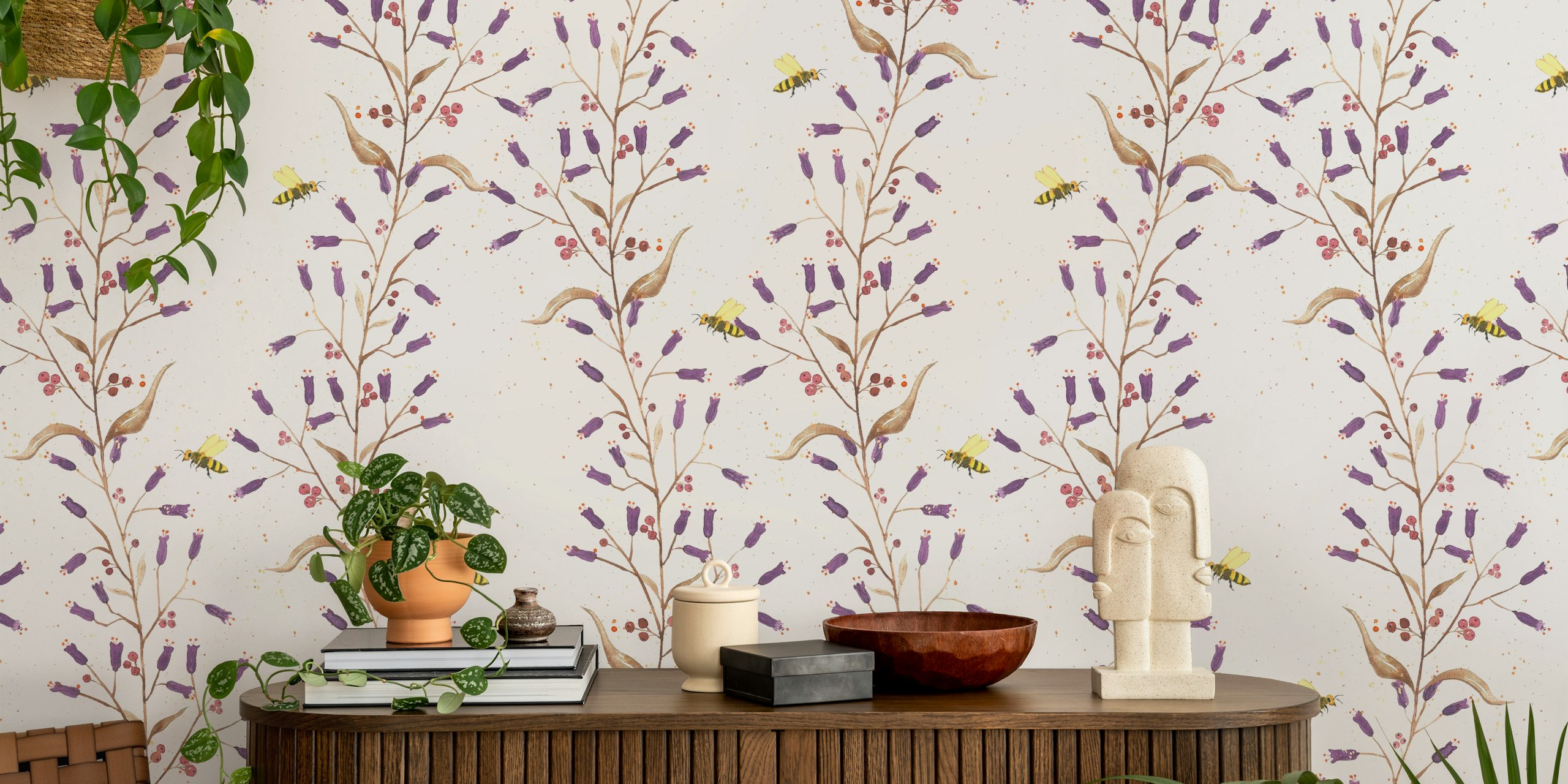 Bees and Flowers wallpaper in a room