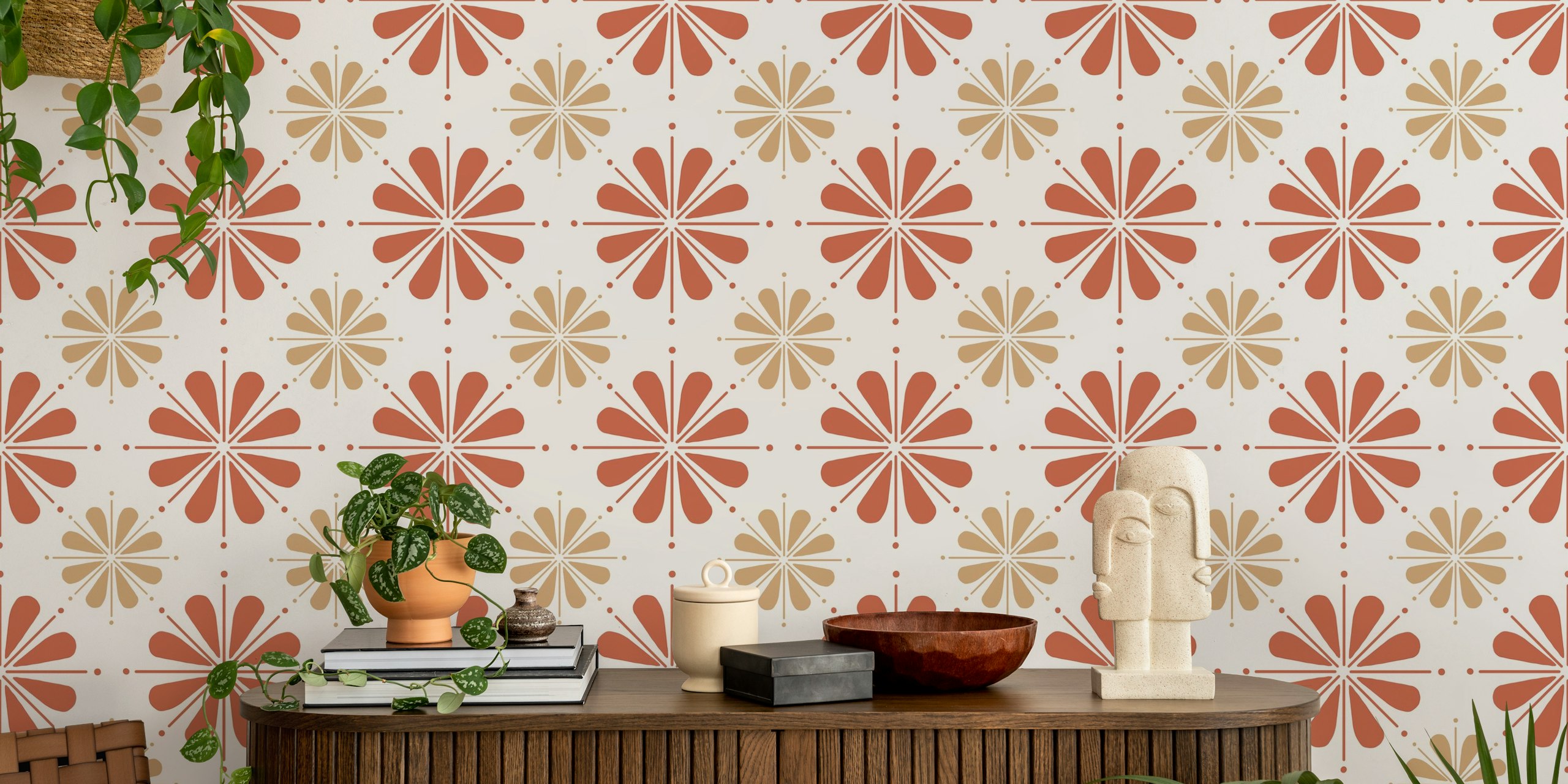 Blomstermønster i Boho-stil med veggmaleri i jordfarger