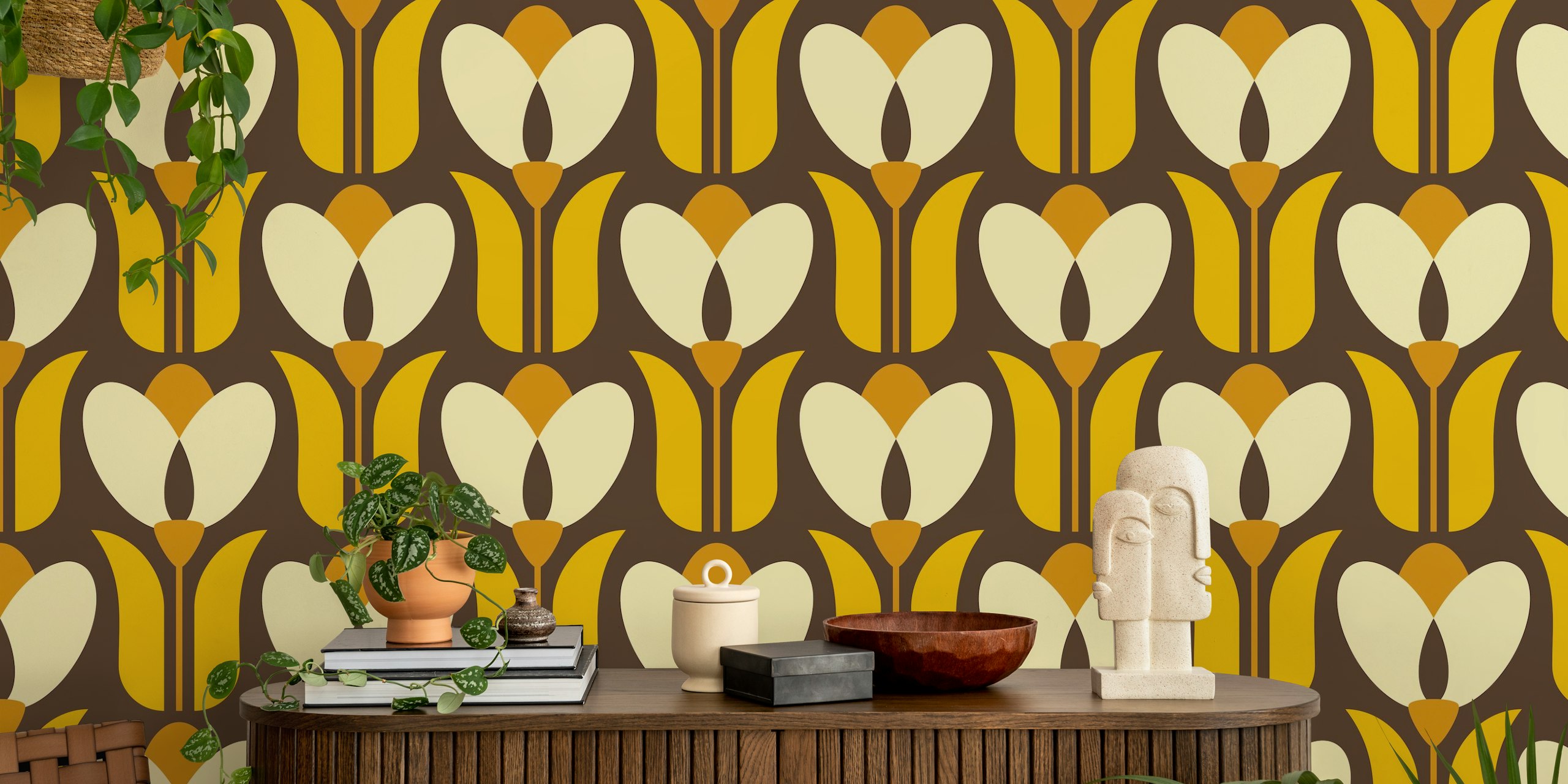 Retro tulips tapetti huoneessa