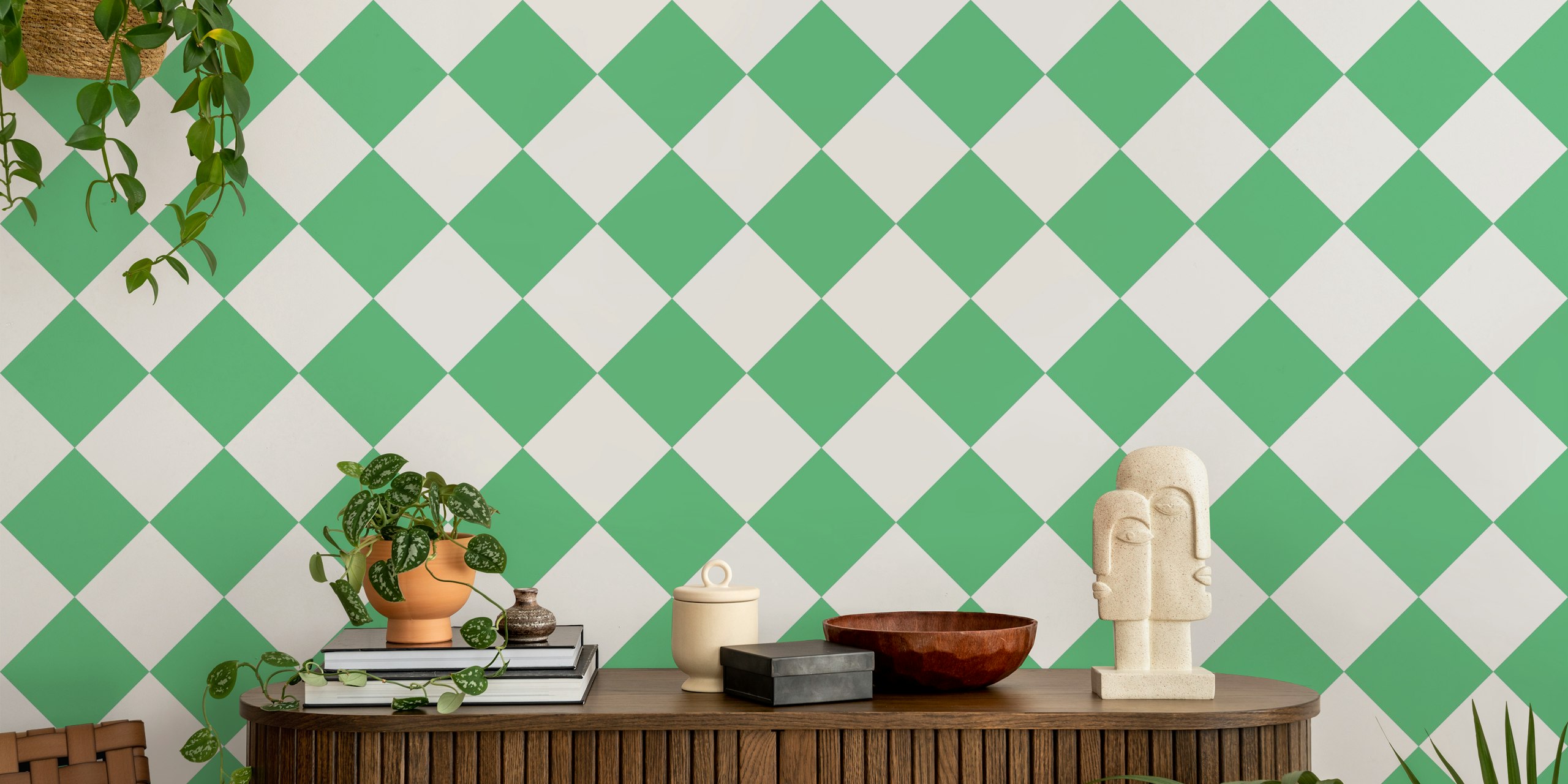 Diagonal Checkerboard Large - MintGreen White u sobi