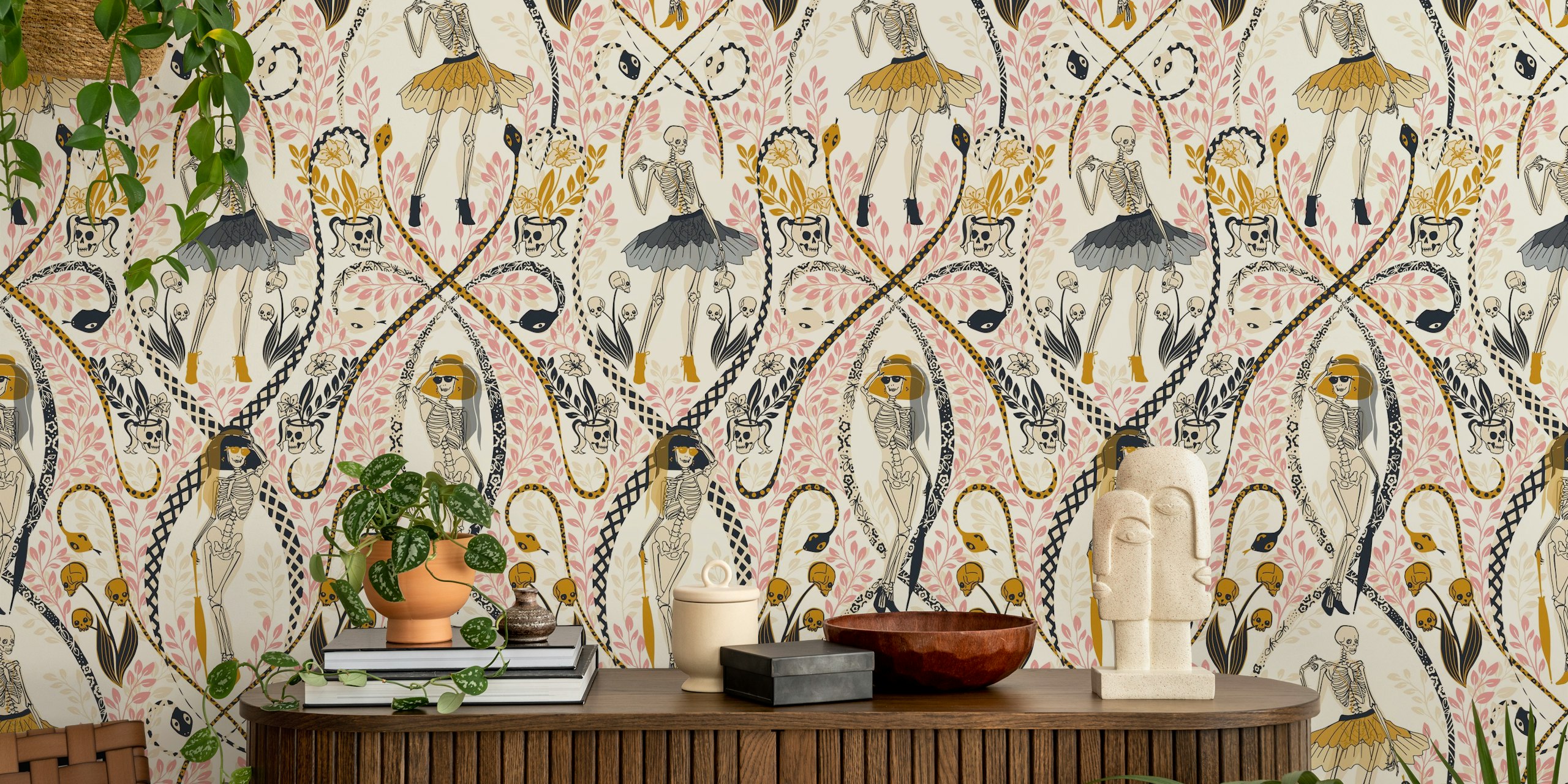 Gothic fashionista wallpaper in a room setting