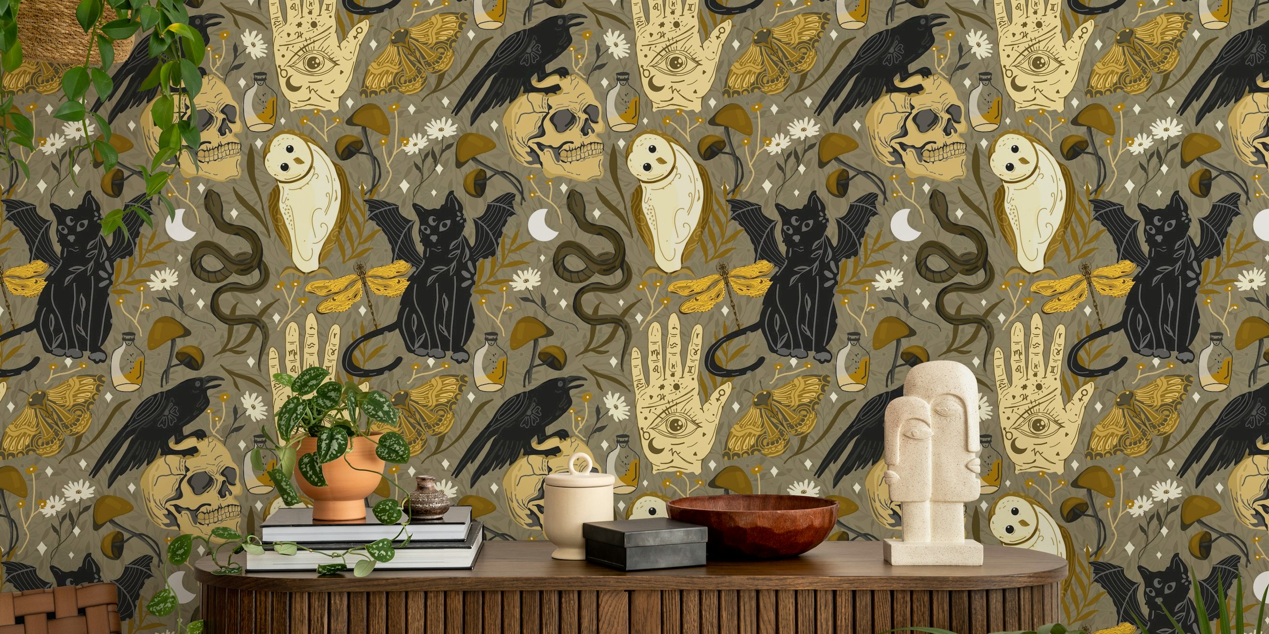 Papel tapiz Gothic totems exhibido en una habitación