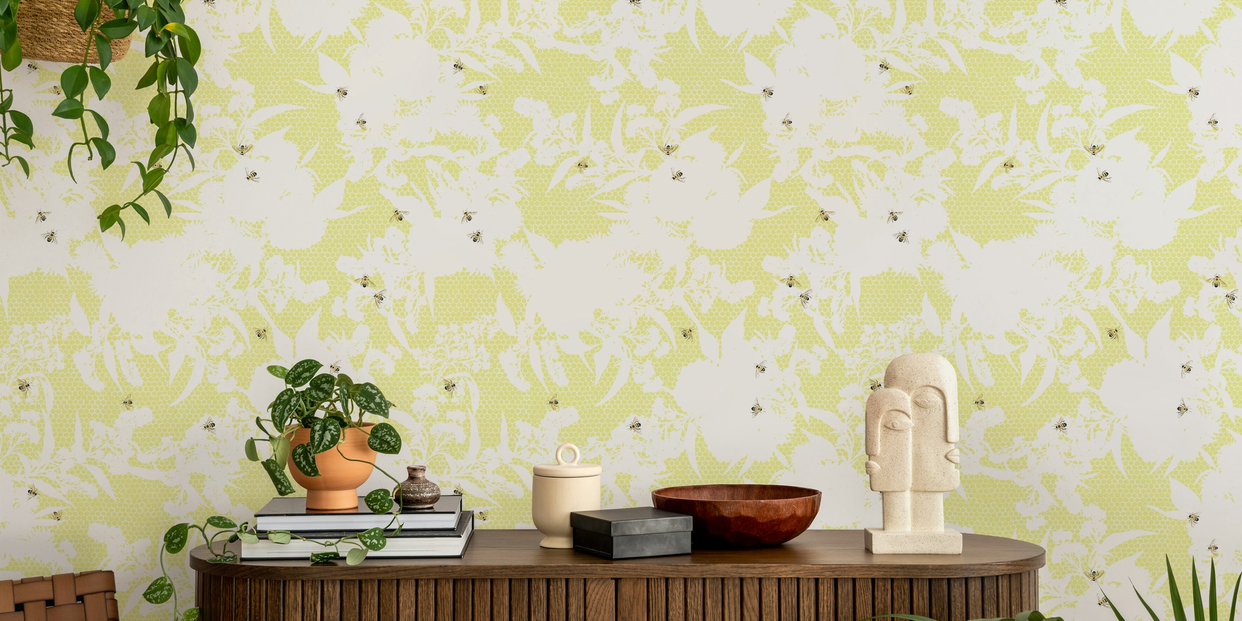 Tapeta Honeybee Bouquet Floral Silhouette v místnosti