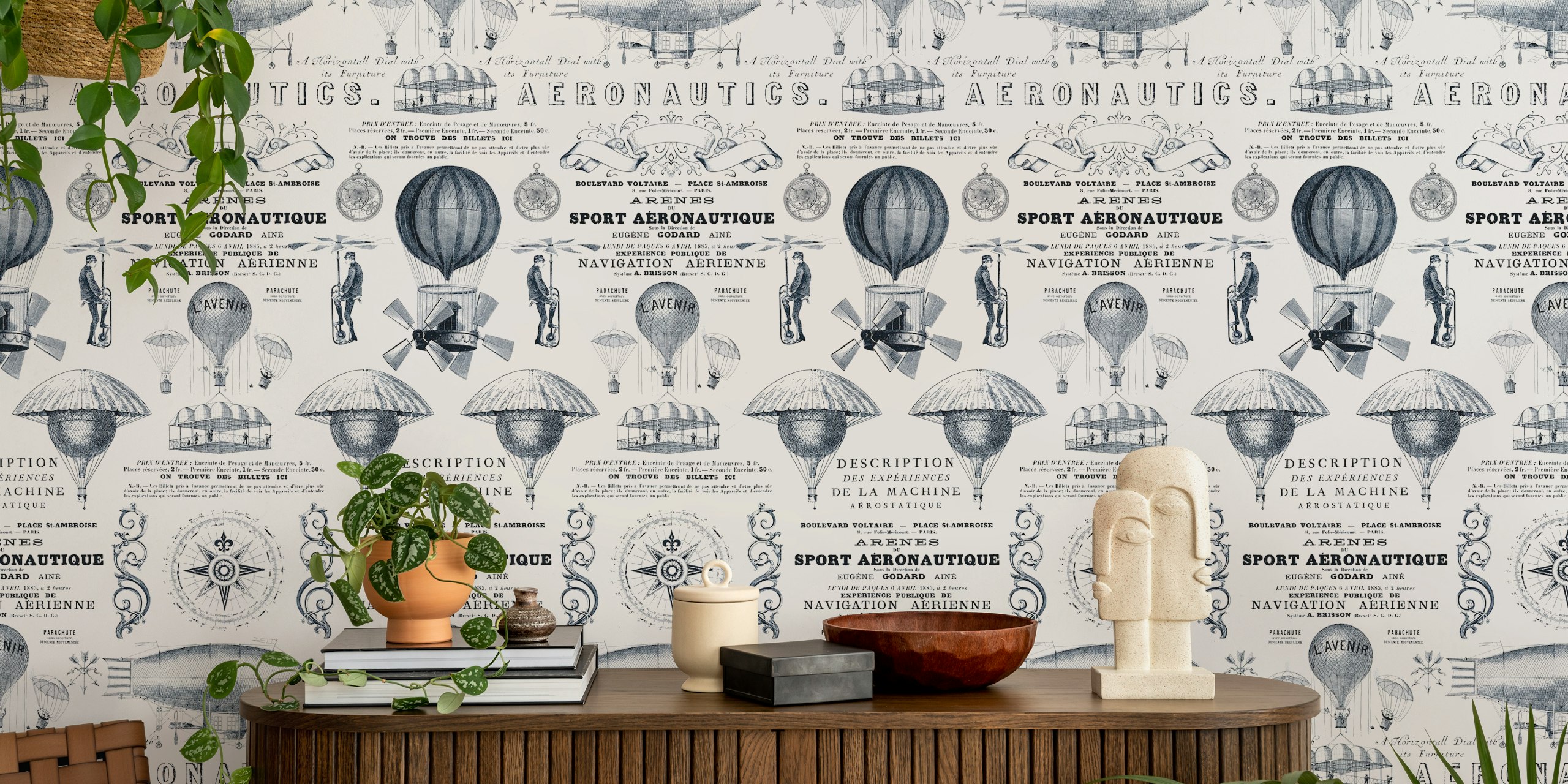 Vintage behang met hot air balloons design