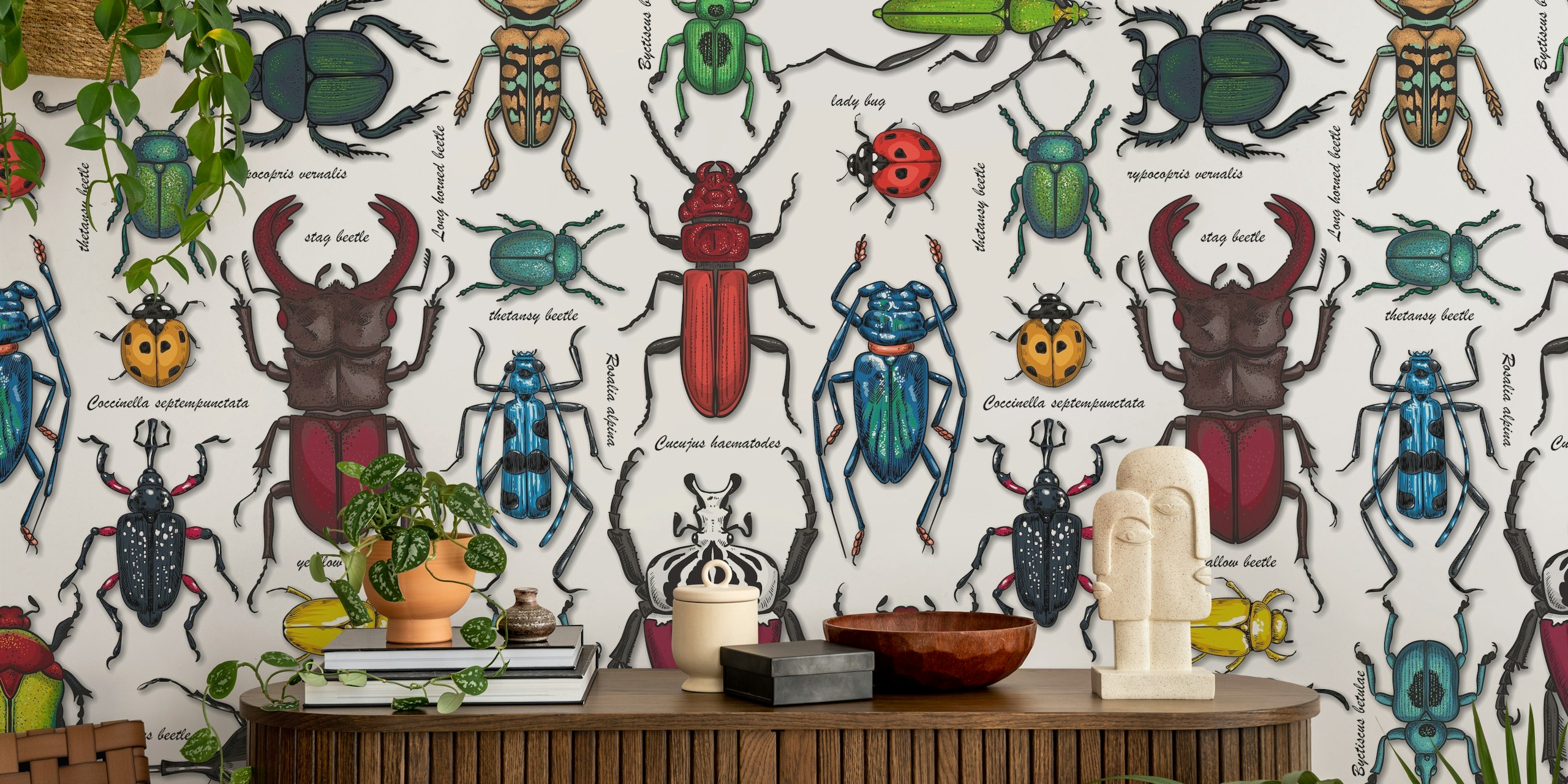 Beetles on white tapettisuunnittelu